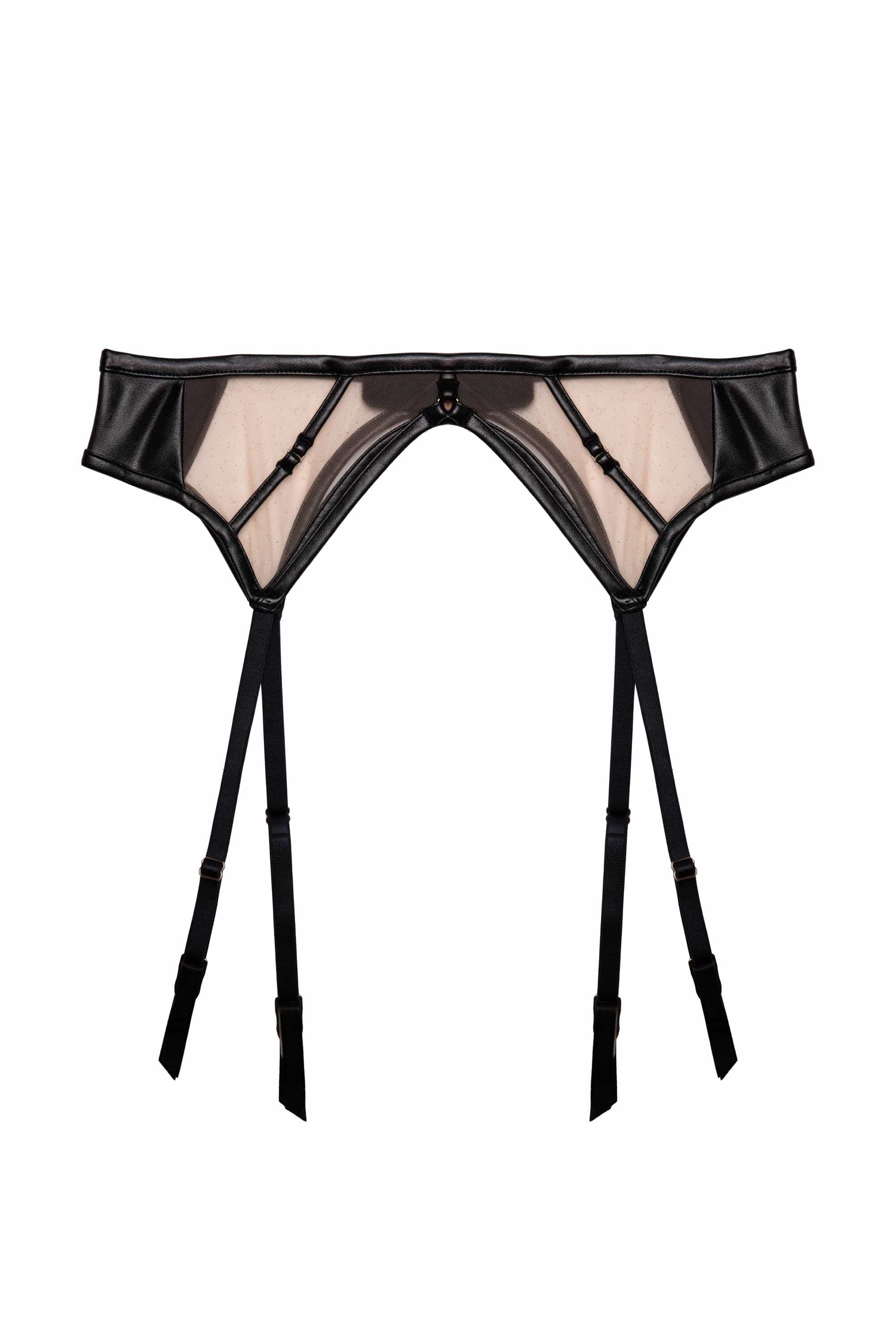 Ramona Black Leatherette Strap Detail Illusion Mesh Suspender、mySite、bengalsvssteelers