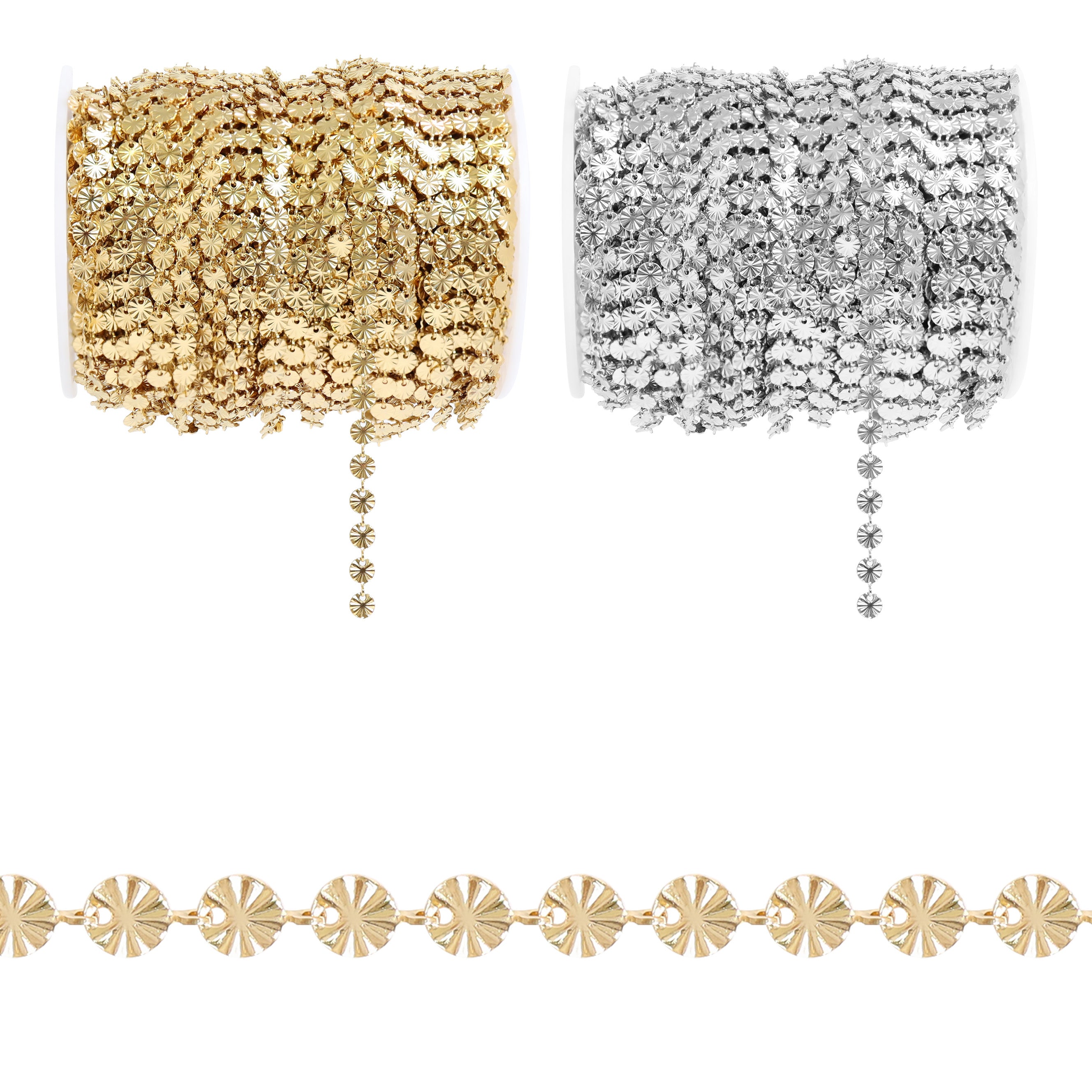 18K Gold PVD Stainless Steel Sunburst Chain - By The Foot / SPL1036、mySite、dreamappss