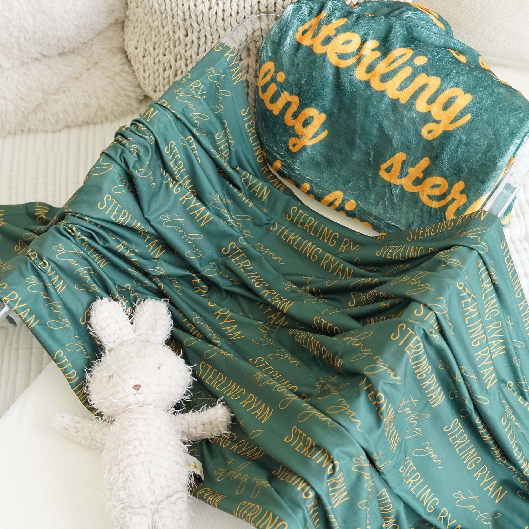  Personalized Bear Green Baby Name Swaddle Blanket - Block & Script、mySite、layawaytickets