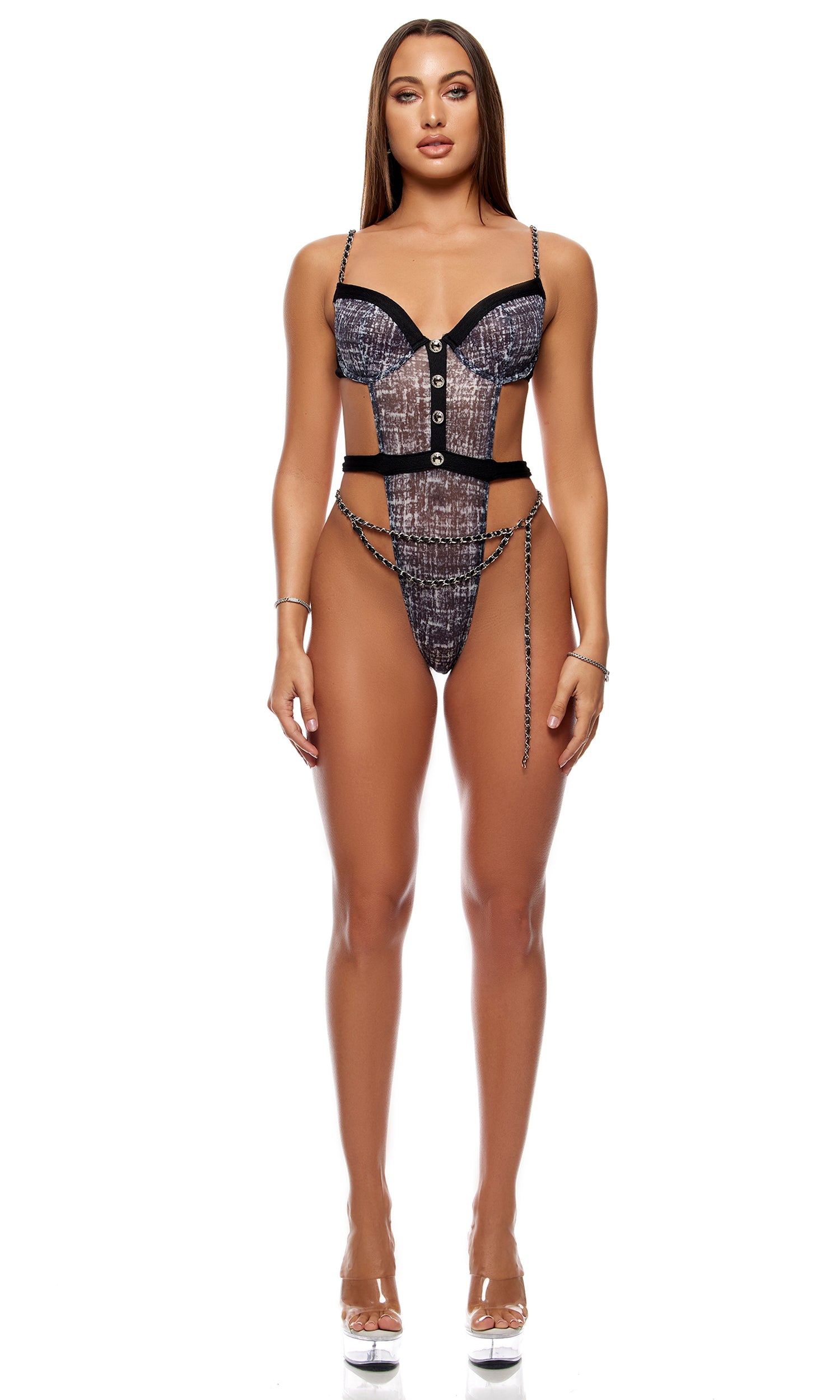 Keep It Classy Mesh Teddy Lingerie Set - Black White、mySite、bengalsvssteelers