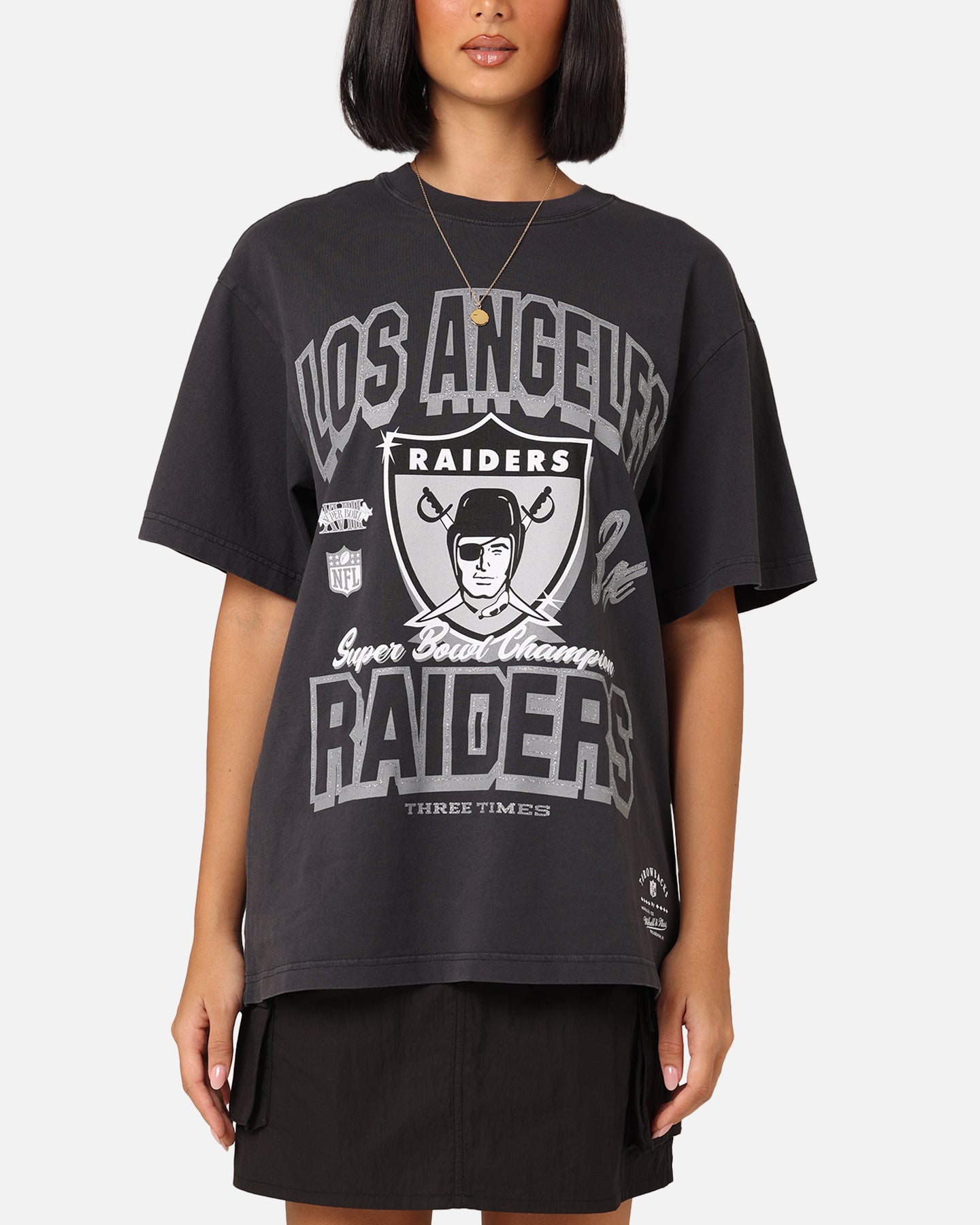 Mitchell & Ness Women's Las Vegas Raiders Arch Logo T-Shirt Faded Black、mySite、zt4zffjzw