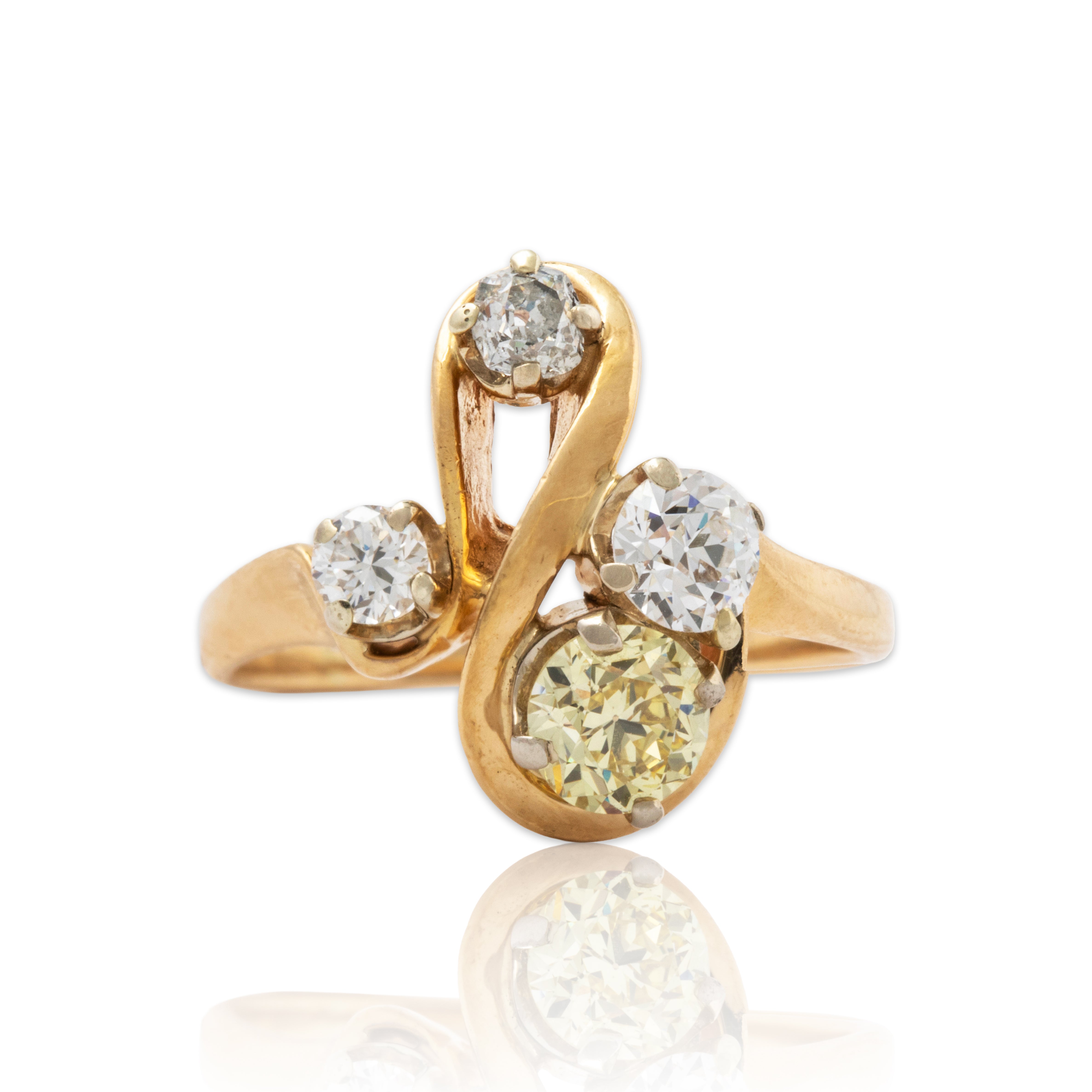 Vintage 14k Yellow Gold 1.04cttw Yellow & White Diamond River Of Light Ring 6.25、mySite、hinf8tx79