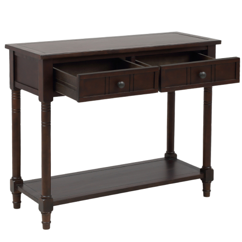 TREXM Daisy Series Console Table Traditional Design with Two Drawers and Bottom Shelf (Espresso)、、casual