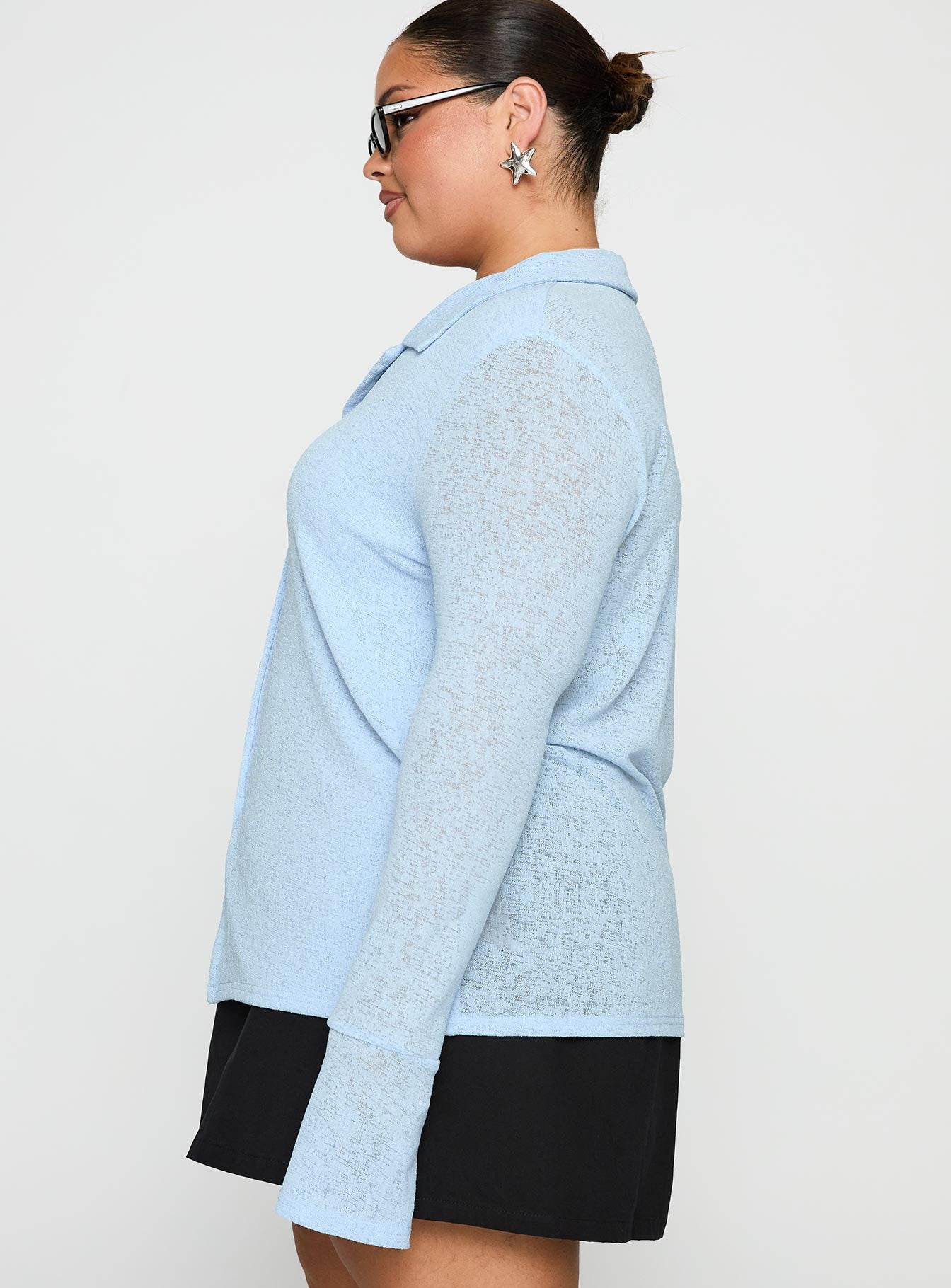 Finnean Long Sleeve Top Pale Blue Curve、mySite、solidvoid