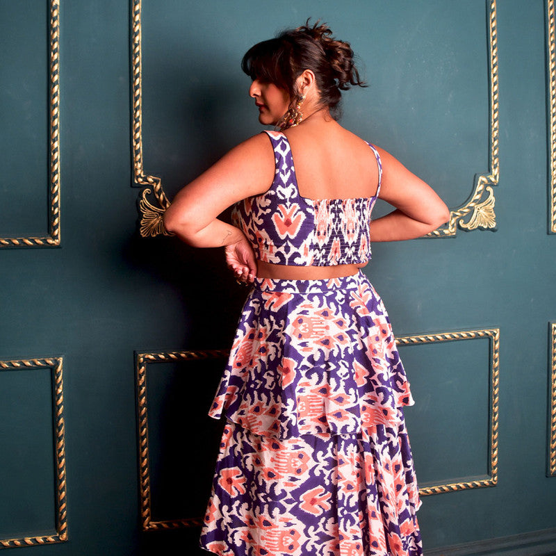 Cotton Co Ord Set For Women | Top & Skirt | Block Print | Blue、mySite、camillekostekn