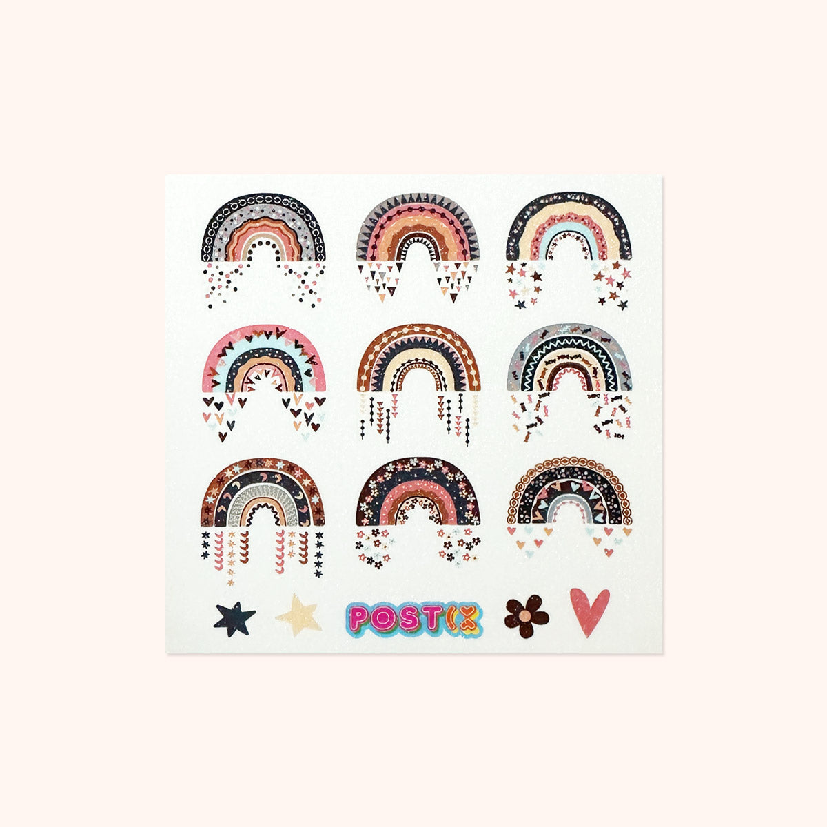  Scandi Rainbows Square Glitter Sticker Sheet、mySite、ghnorth