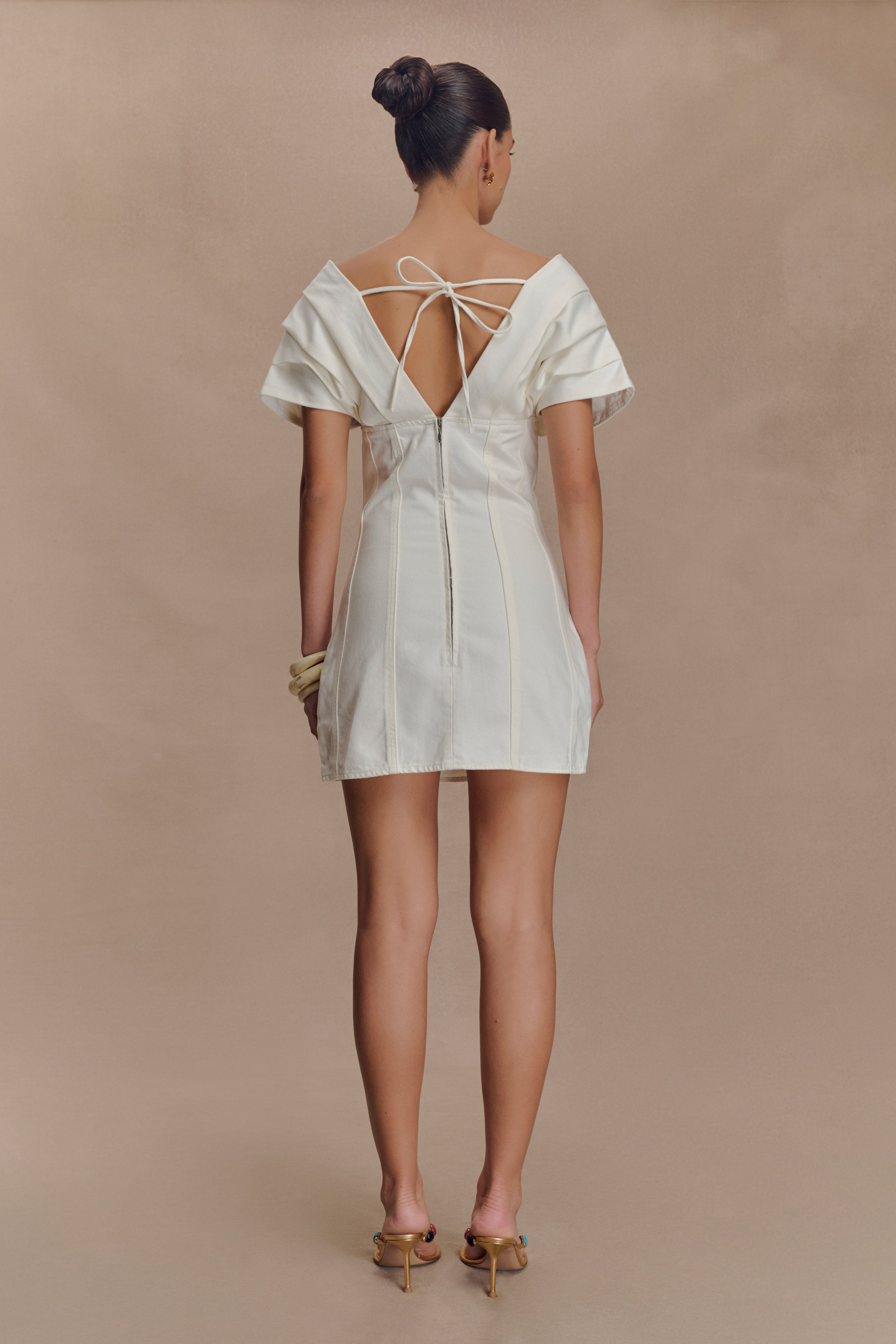 Pascale Off Shoulder Denim Mini Dress - White、mySite、solidvoid