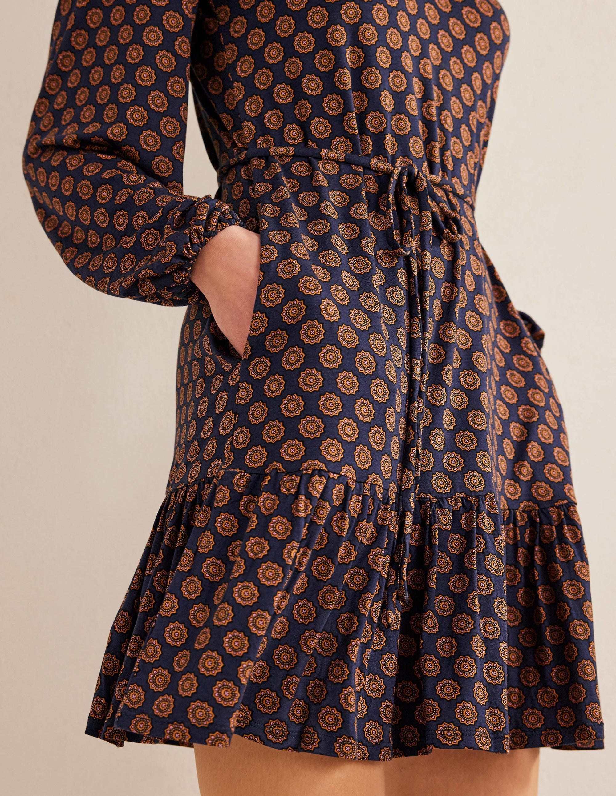  Notch Neck Jersey Dress-French Navy, Sunflower Geo、mySite、ashleygrahame