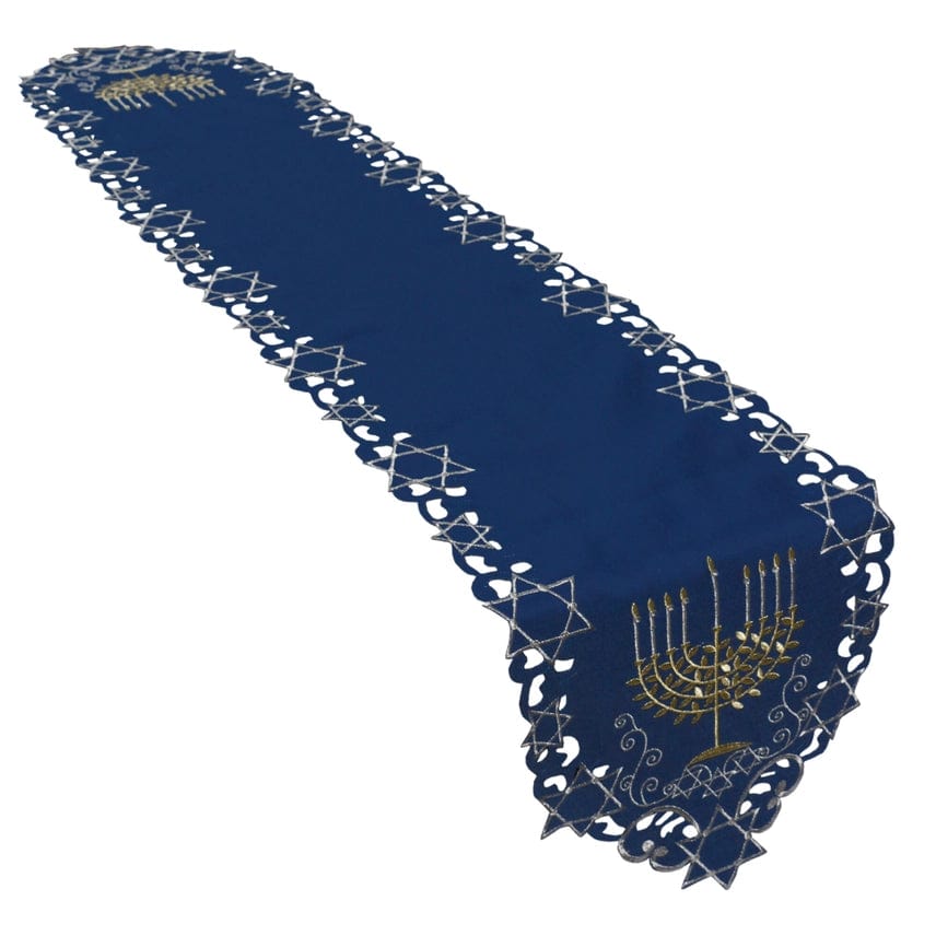 Blue Hanukkah Menorah Embroidered Table Runner、mySite、topwebapps