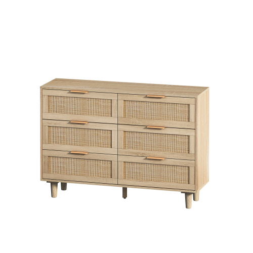 51.18"6-Drawers Rattan Storage Cabinet Rattan Drawer,for Bedroom,Living Room,Natural (Same SKU:W757P198980)、、casual