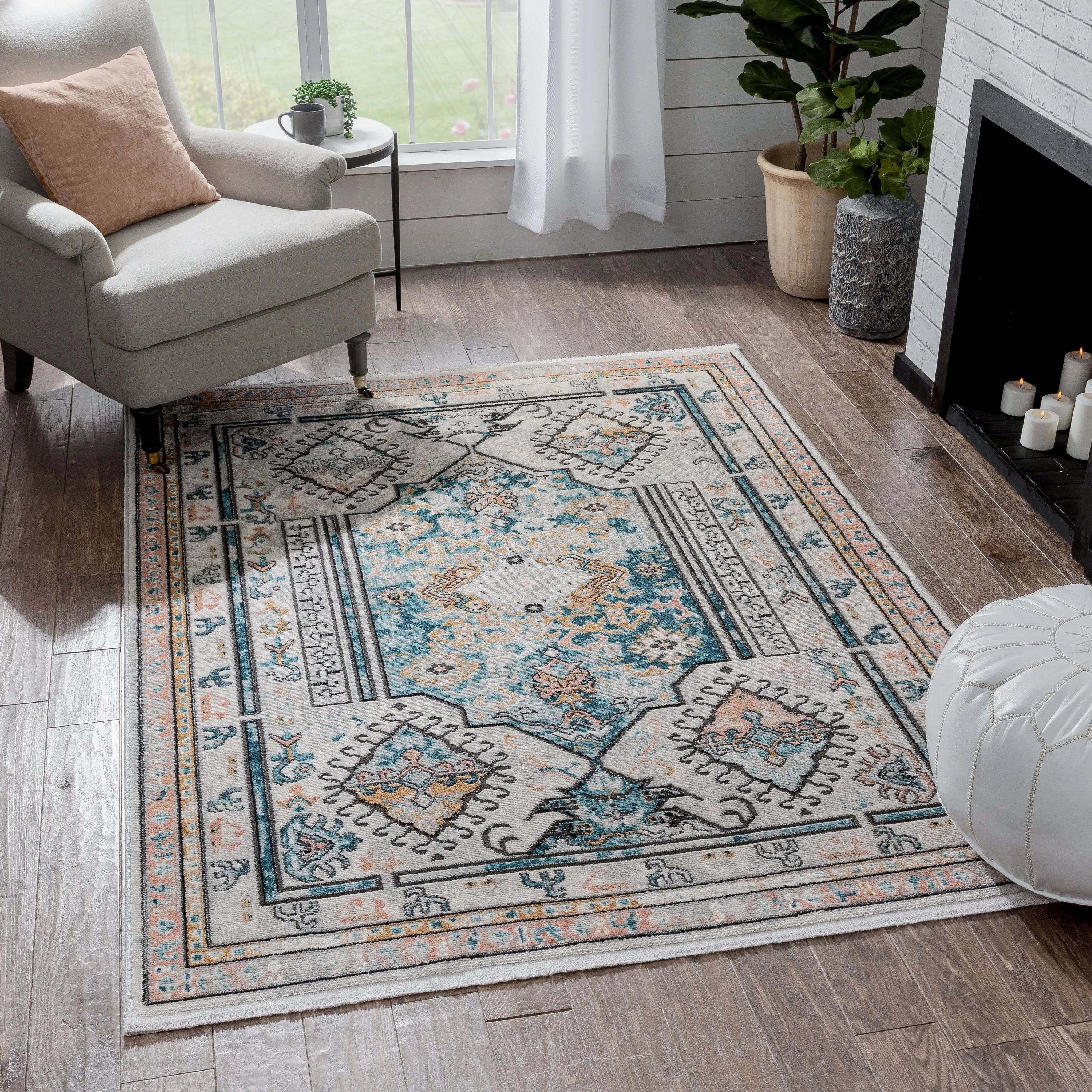 Valeria Bohemian Vintage Oriental Botanical Blue Rug、mySite、gigharbornorthrealestate