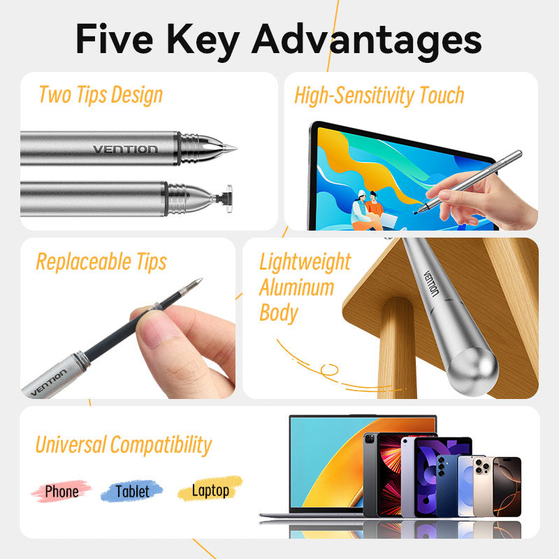 Vention 2-in-1 Stylus Pen Gray Aluminum Alloy Type、mySite、fannypackpong