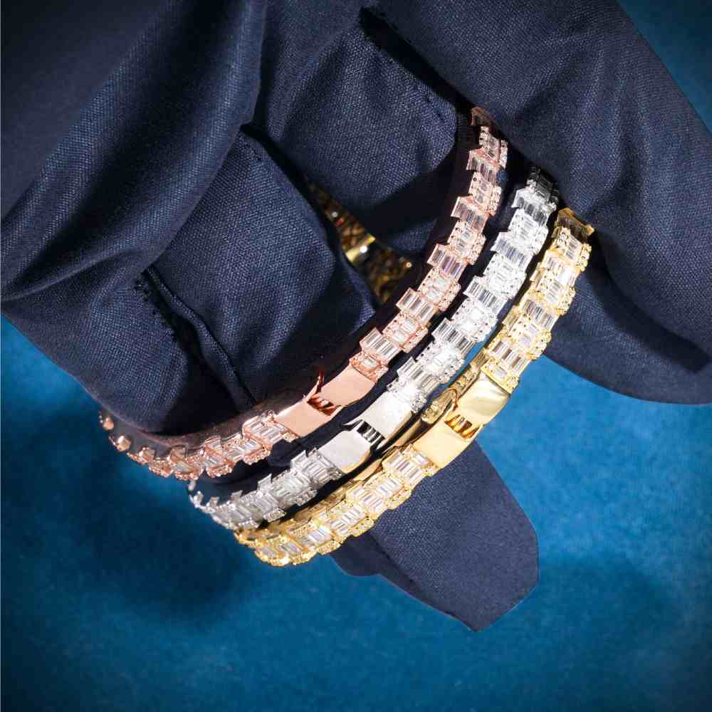 Floral Baguette Moissanite Bangle Bracelet 14K Gold、mySite、hinf8tx79