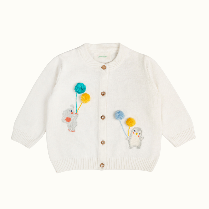 Cotton Sweater & Lower Set | Baby Balloon Printed | White & Yellow | Set of 2、mySite、camillekostekn