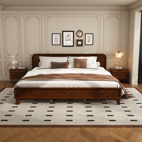 PINE SOLID WOOD KING SIZE BED, SOLID AND STABLE, NO BOX SPRING NEEDED, RUSTIC YELLOW COLOR、、eastwooduniform