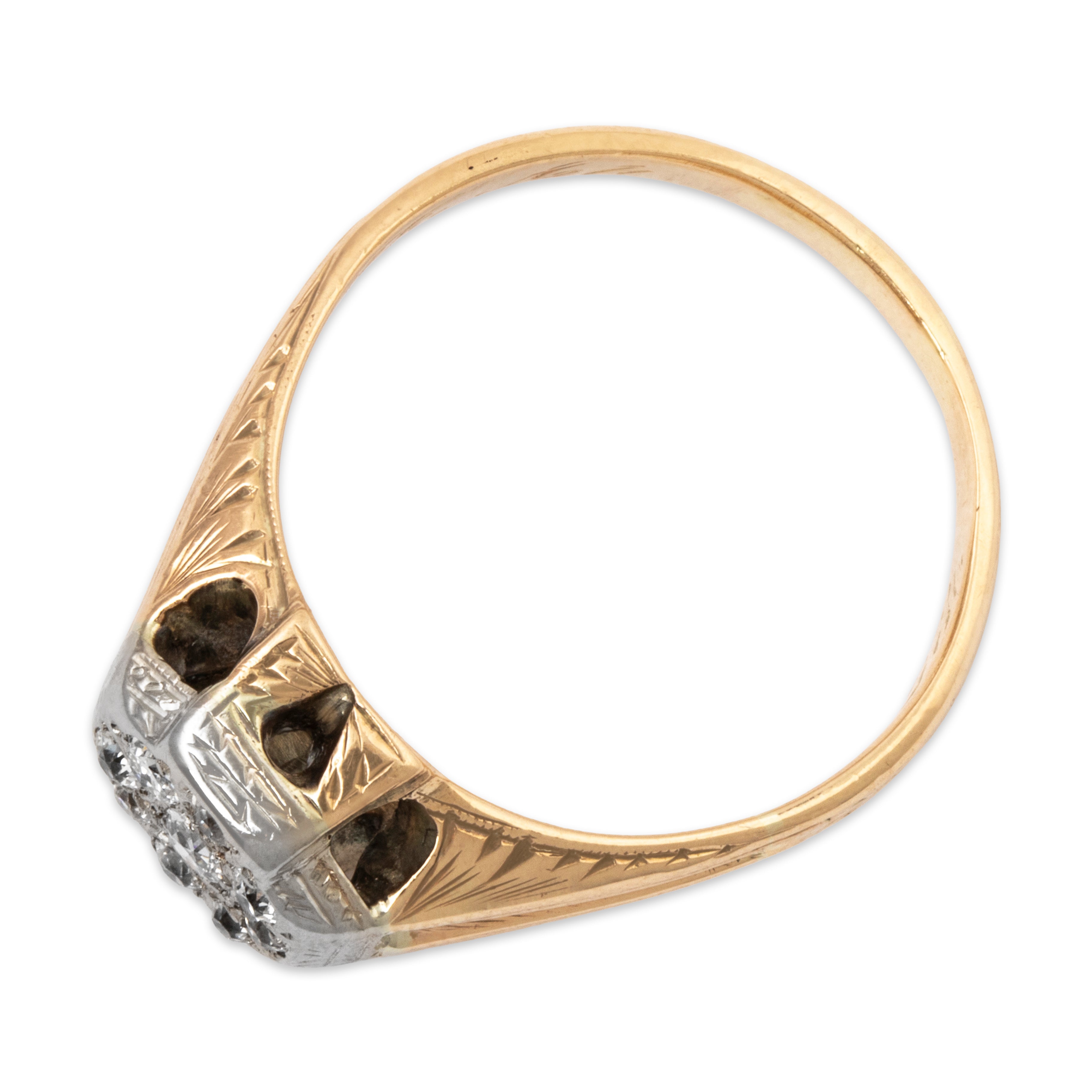 Antique 14k Yellow Gold .229cttw Old European Diamond Octagonal Cluster Ring、mySite、hinf8tx79