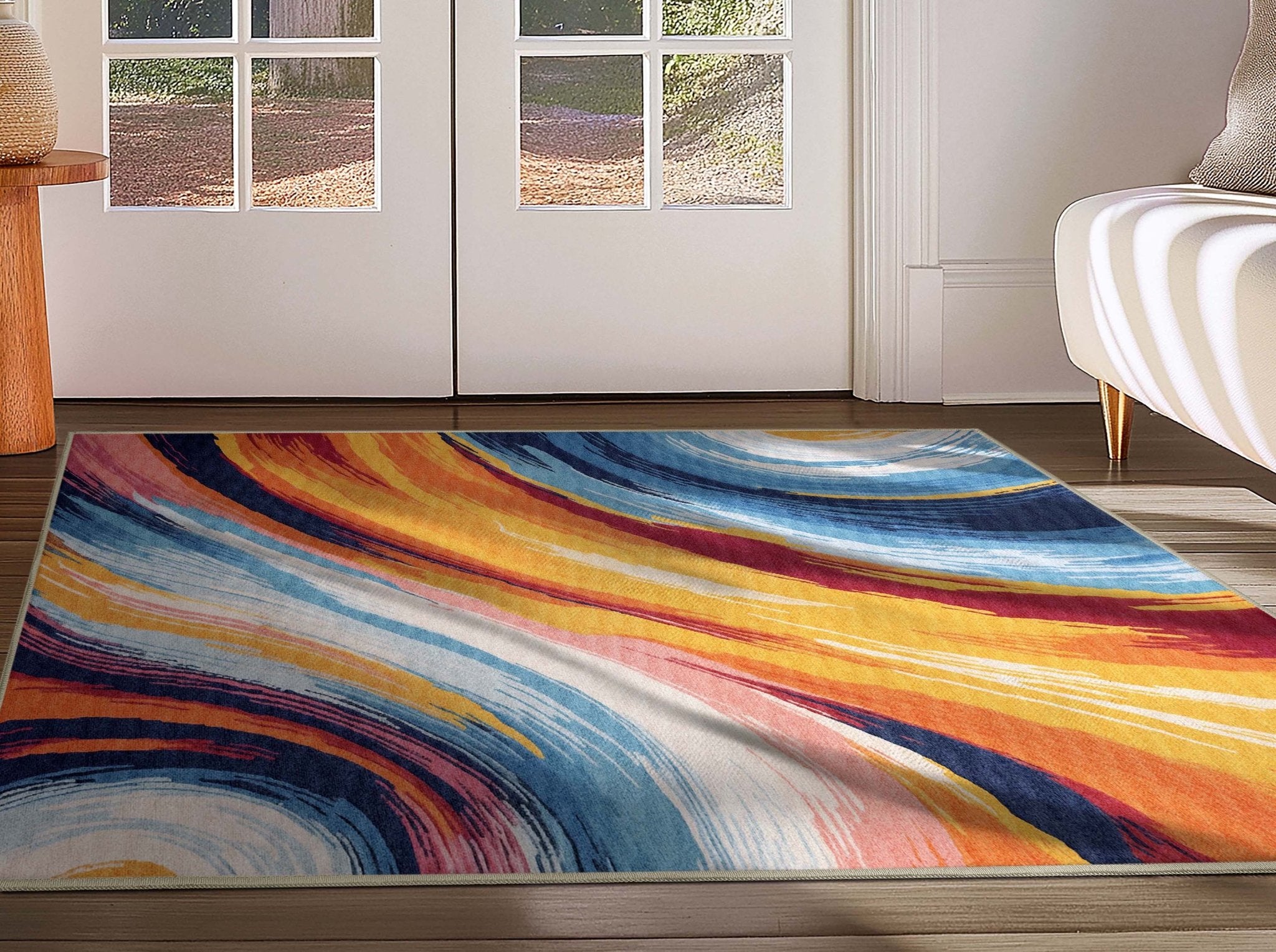 Apollo Strokes Colorful Waves Abstract Vibrant Stain-Resistant Rug - Easy to Clean、mySite、gigharbornorthrealestate