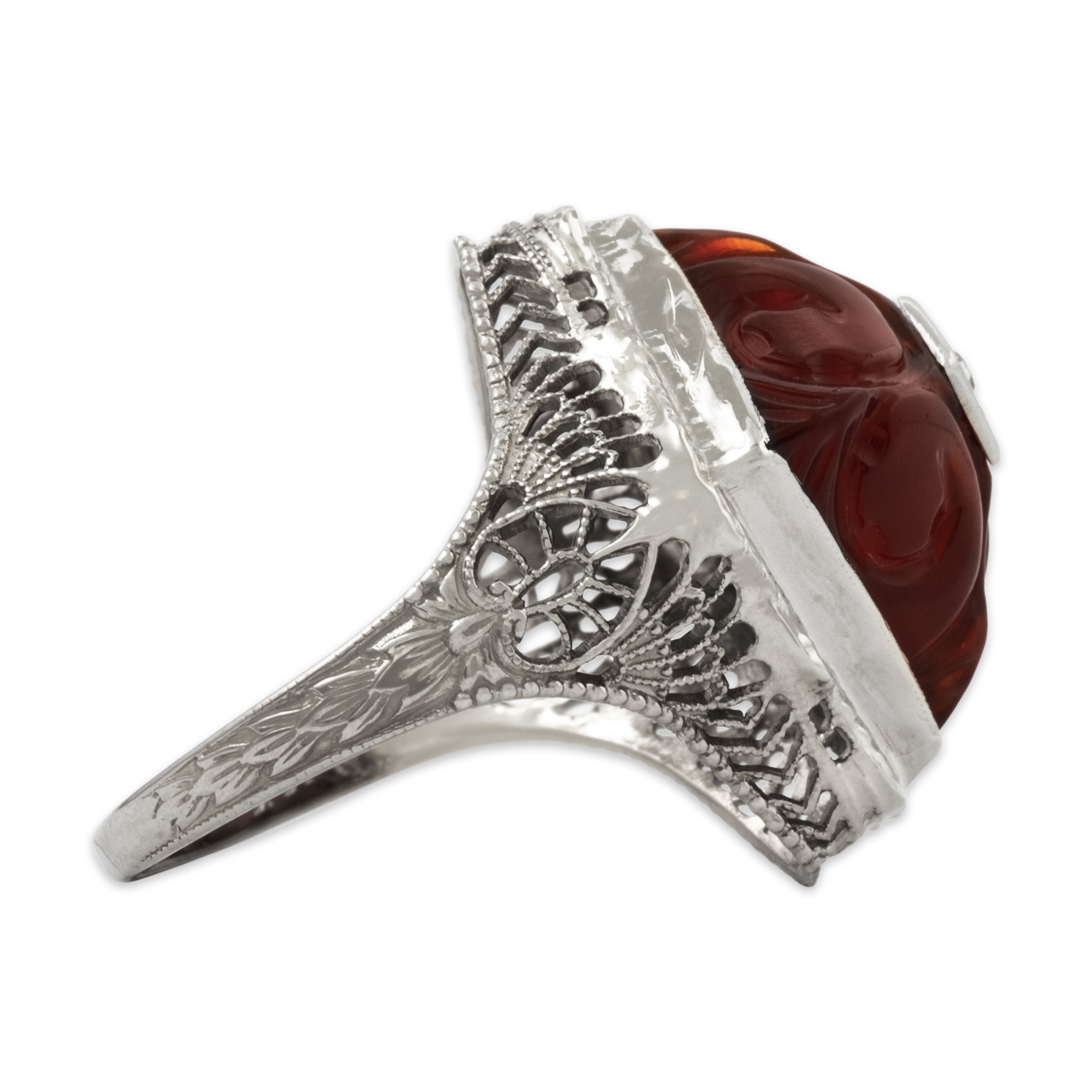Antique Art Deco 14k White Gold Carnelian Diamond Dramatic Openwork Ring 5.25、mySite、hinf8tx79