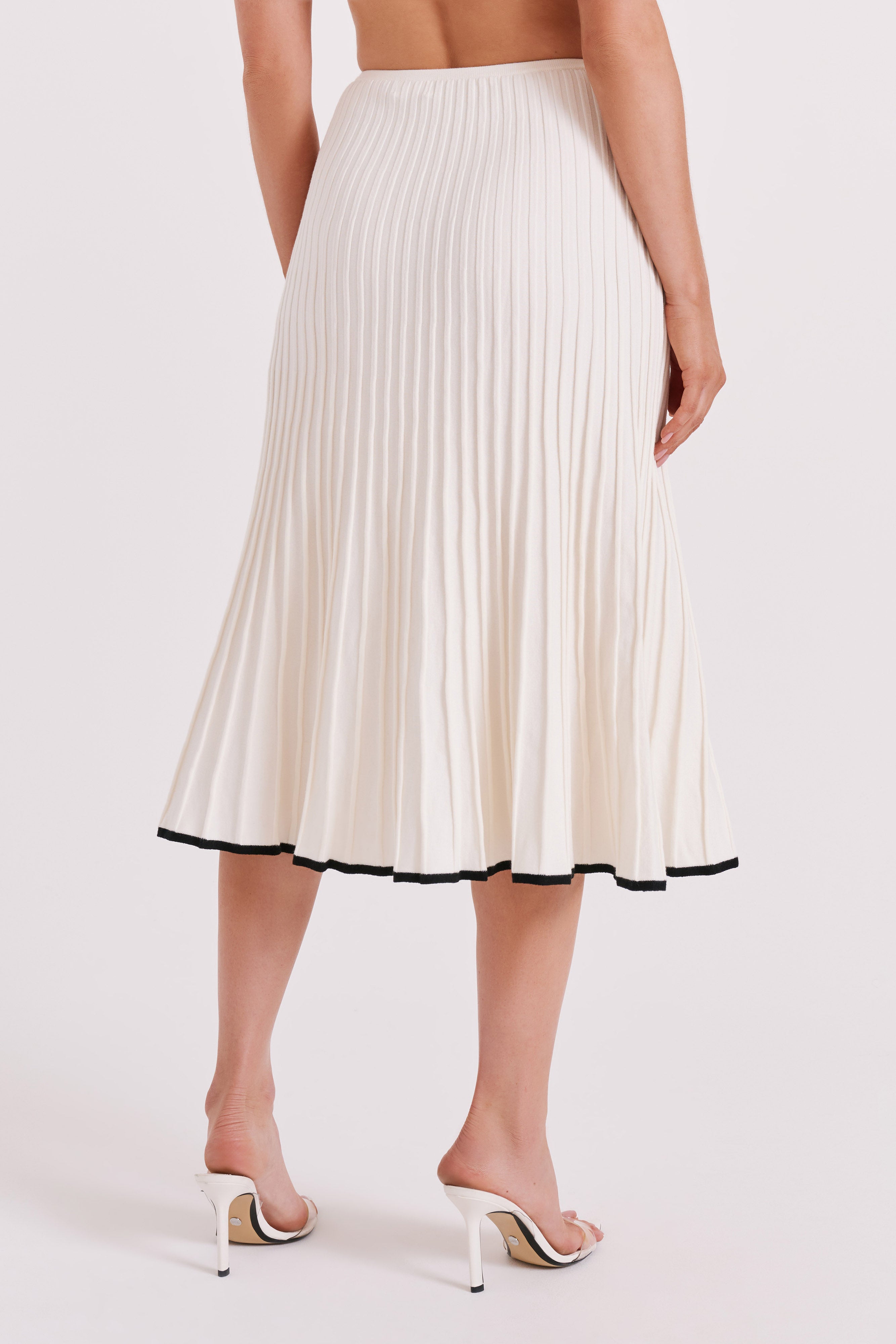 Jolene Contrast Rib Knit Midi Skirt - White、mySite、solidvoid