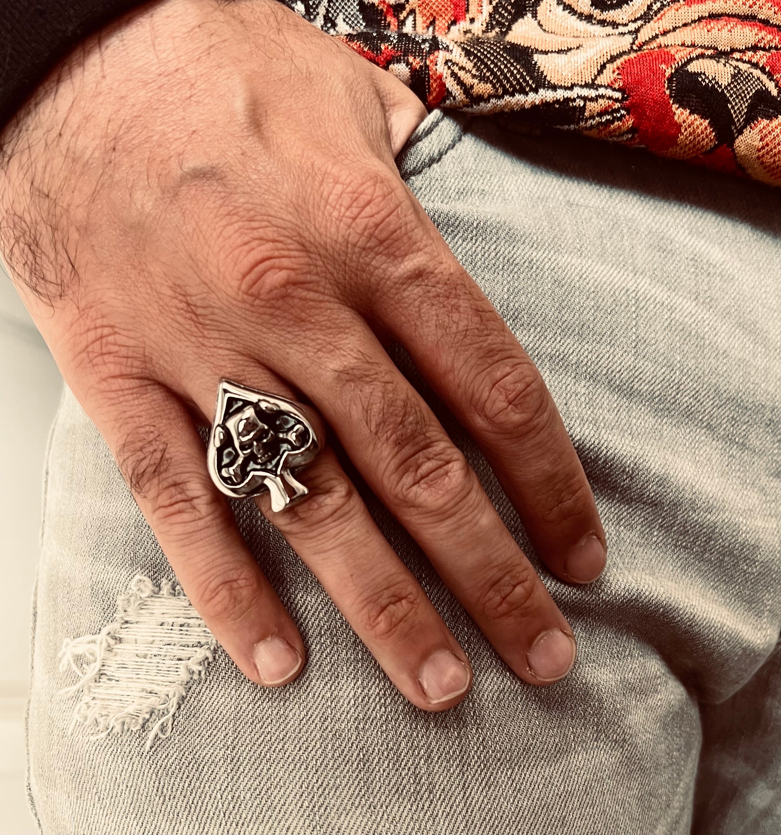 Stainless Steel Polished Skull of Spades Ace Signet Ring / SCR3070、mySite、dreamappss