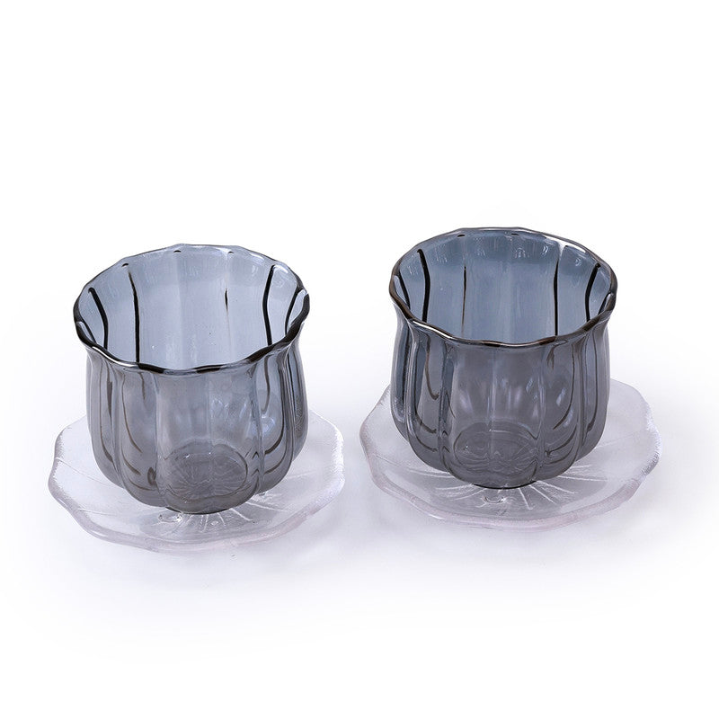 Glass Cup & Saucer Set | Blue | Set of 8、mySite、camillekostekn