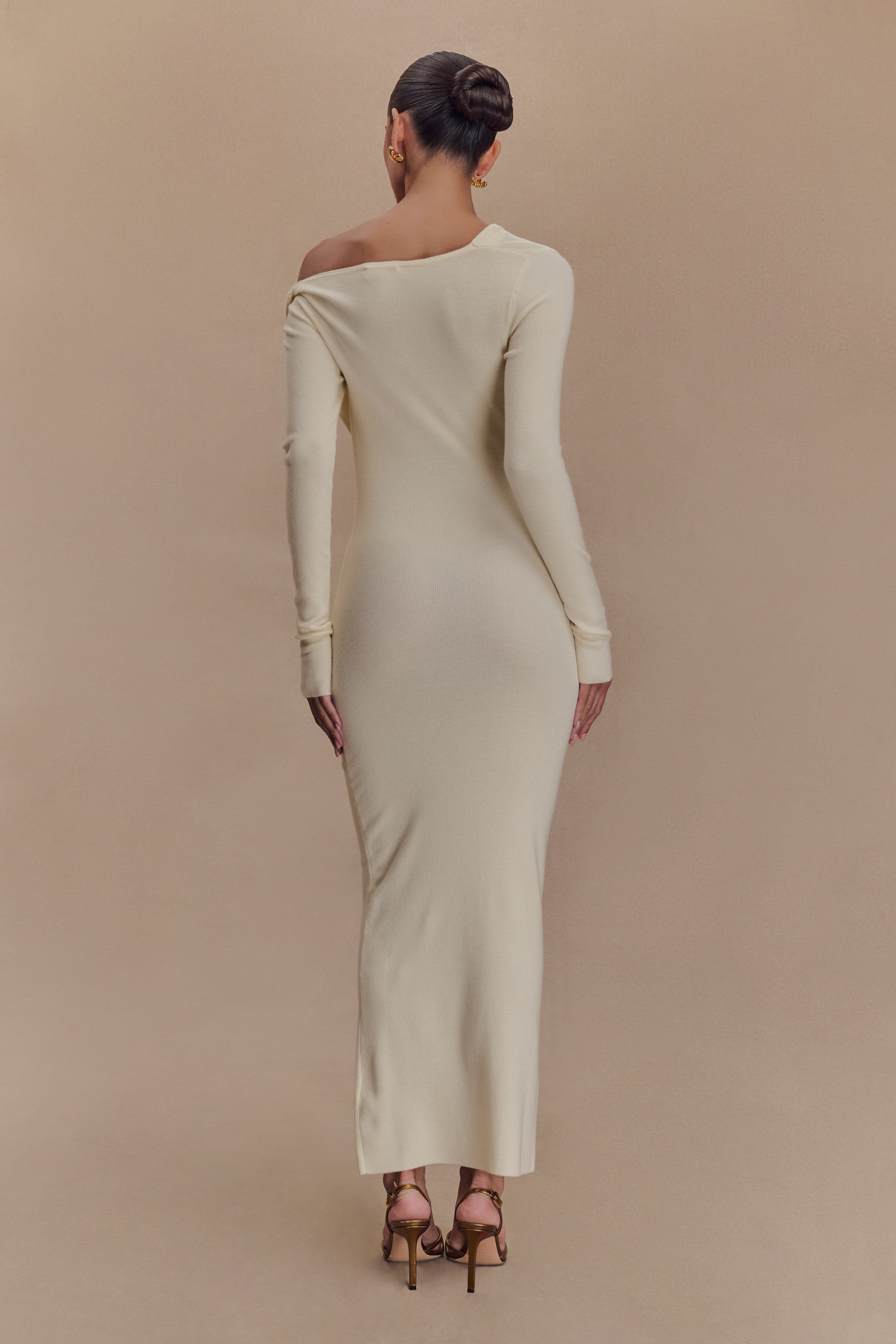 Culver Draped Twist Knit Midi Dress - Cream、mySite、solidvoid