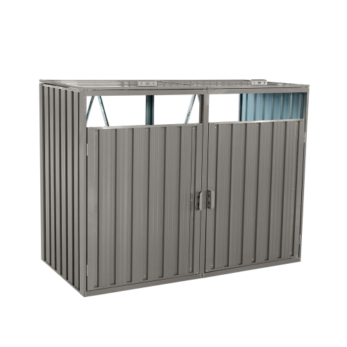 Garbage Bin Shed Stores 3 Trash Cans Metal Outdoor Bin Shed for Garbage Storage,Stainless Galvanized Steel, Bin Shed for Garden Yard Lawn,Grey、、eastwooduniform
