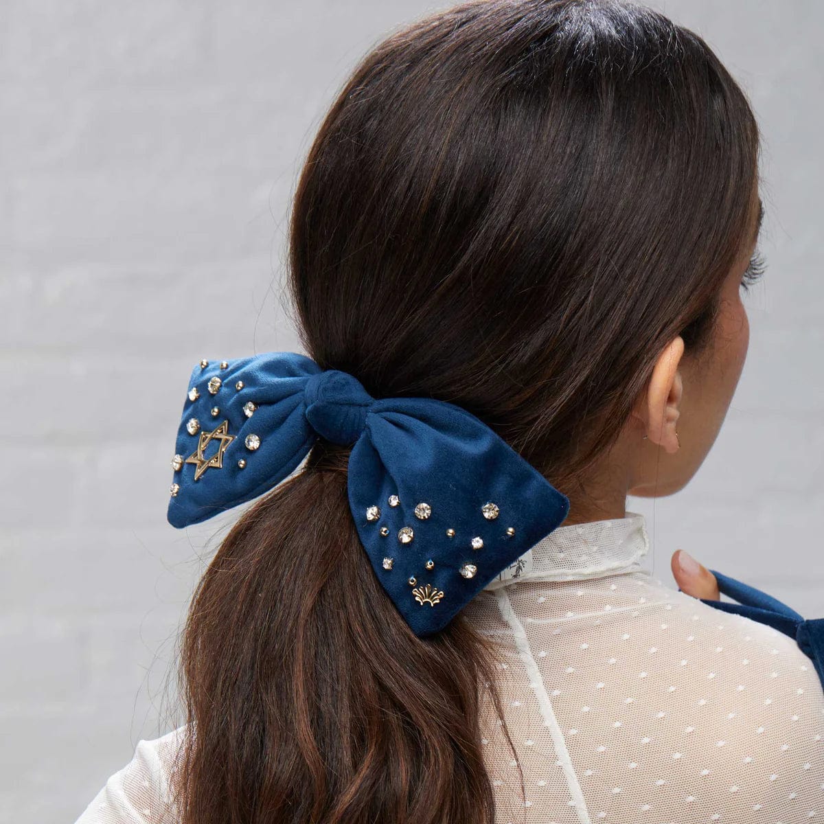 Navy Paloma Crystal Star of David Bow Barrette by Lele Sadoughi、mySite、topwebapps