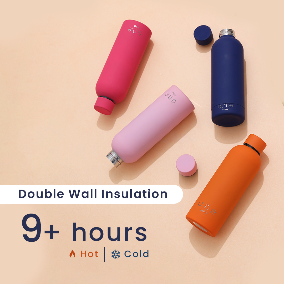 Insulated Stainless Steel Bottles | Set of 4 | 500 ml | Orange, Light Pink, Blue & Dark Pink | BPA Free、mySite、camillekostekn