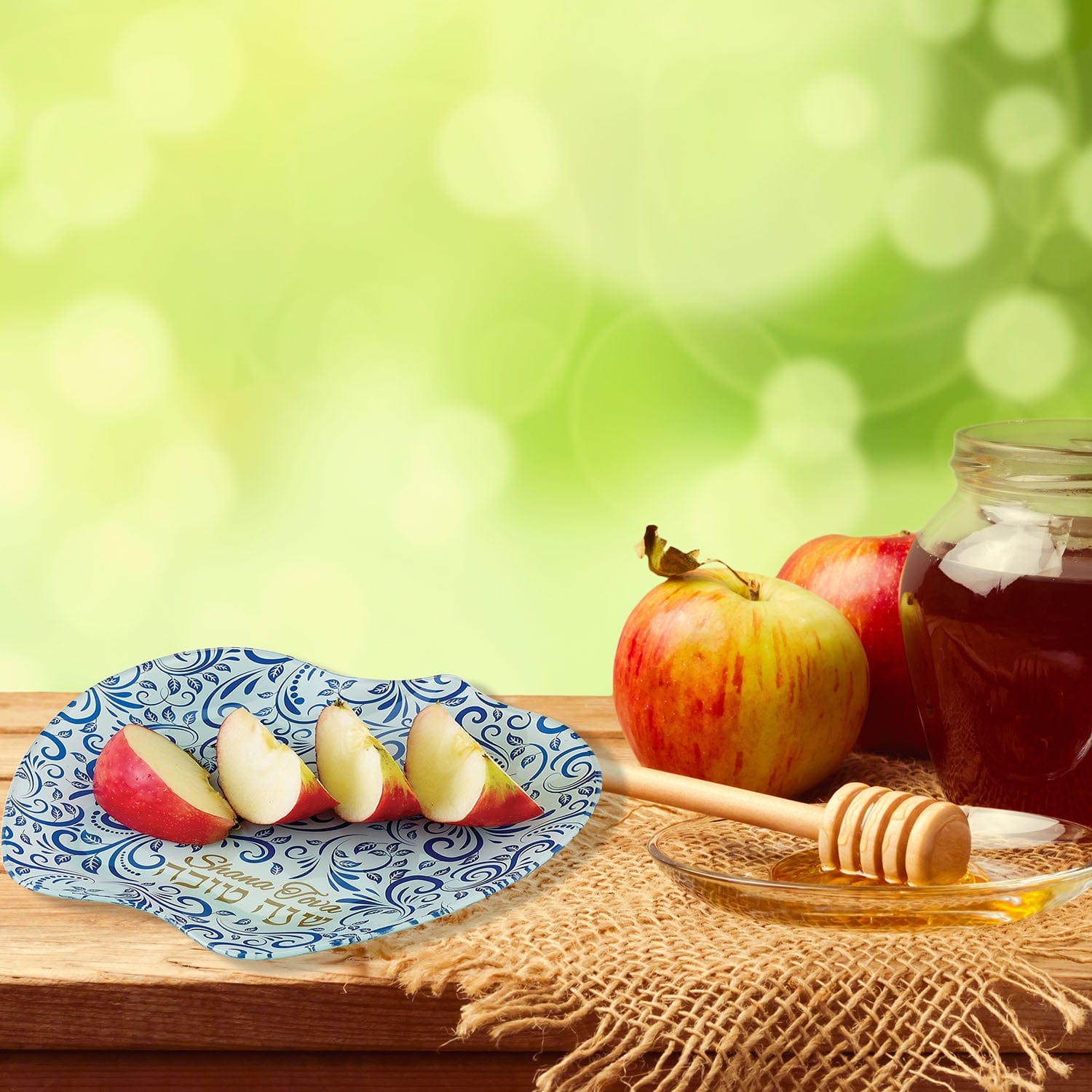Blue and Gold Glass Shana Tova Apple Plate、mySite、topwebapps