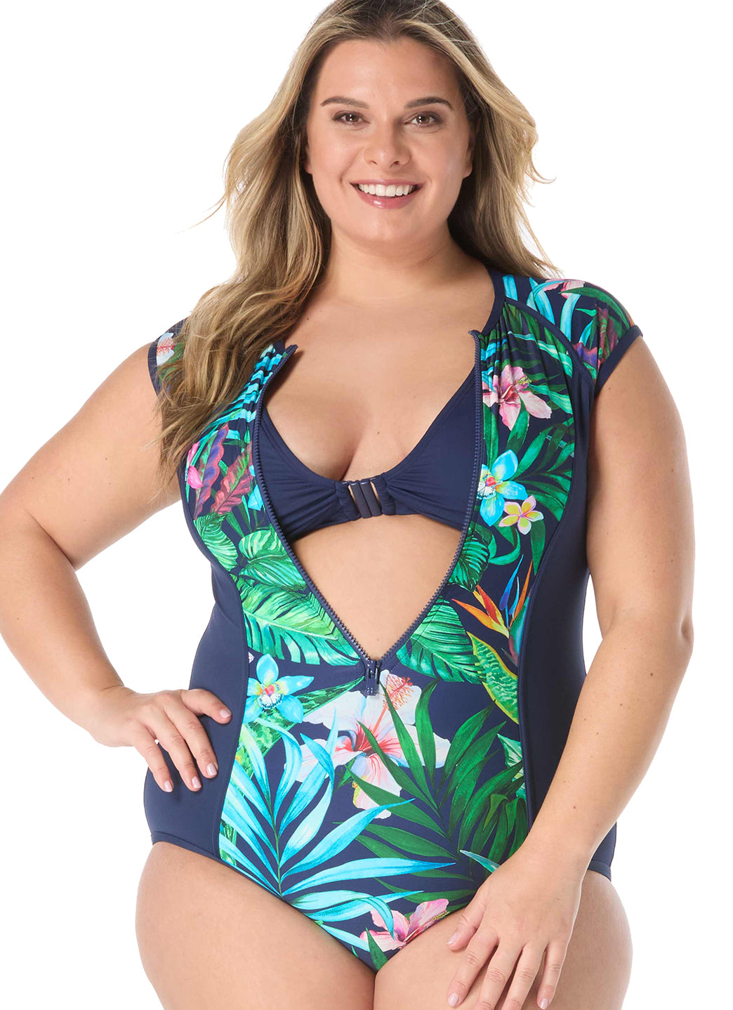 Beach House Women's Plus Size Tropic Paradise Endurance Zip Front、mySite、noshort
