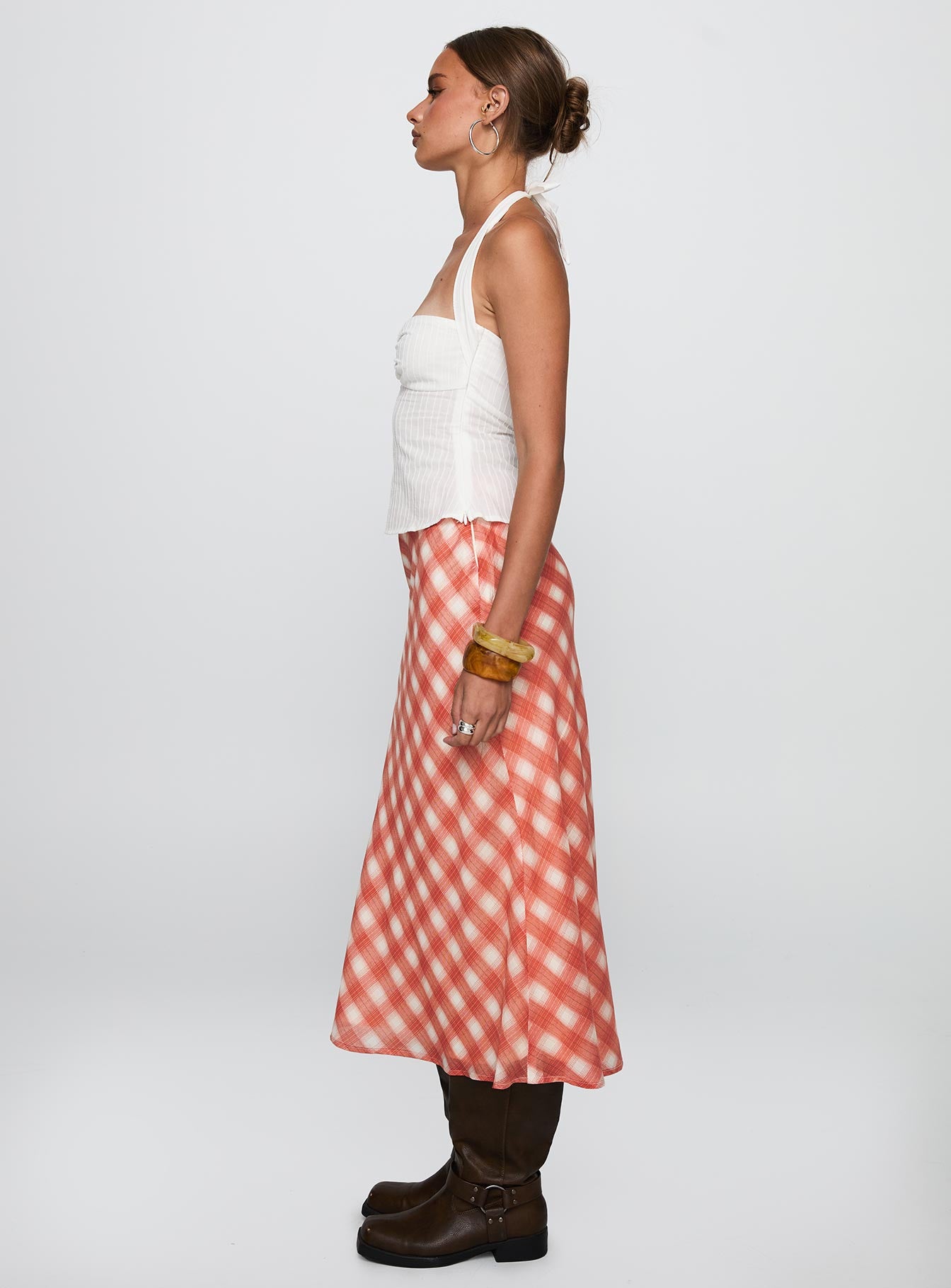 Living Color Maxi Skirt Orange Gingham、mySite、solidvoid