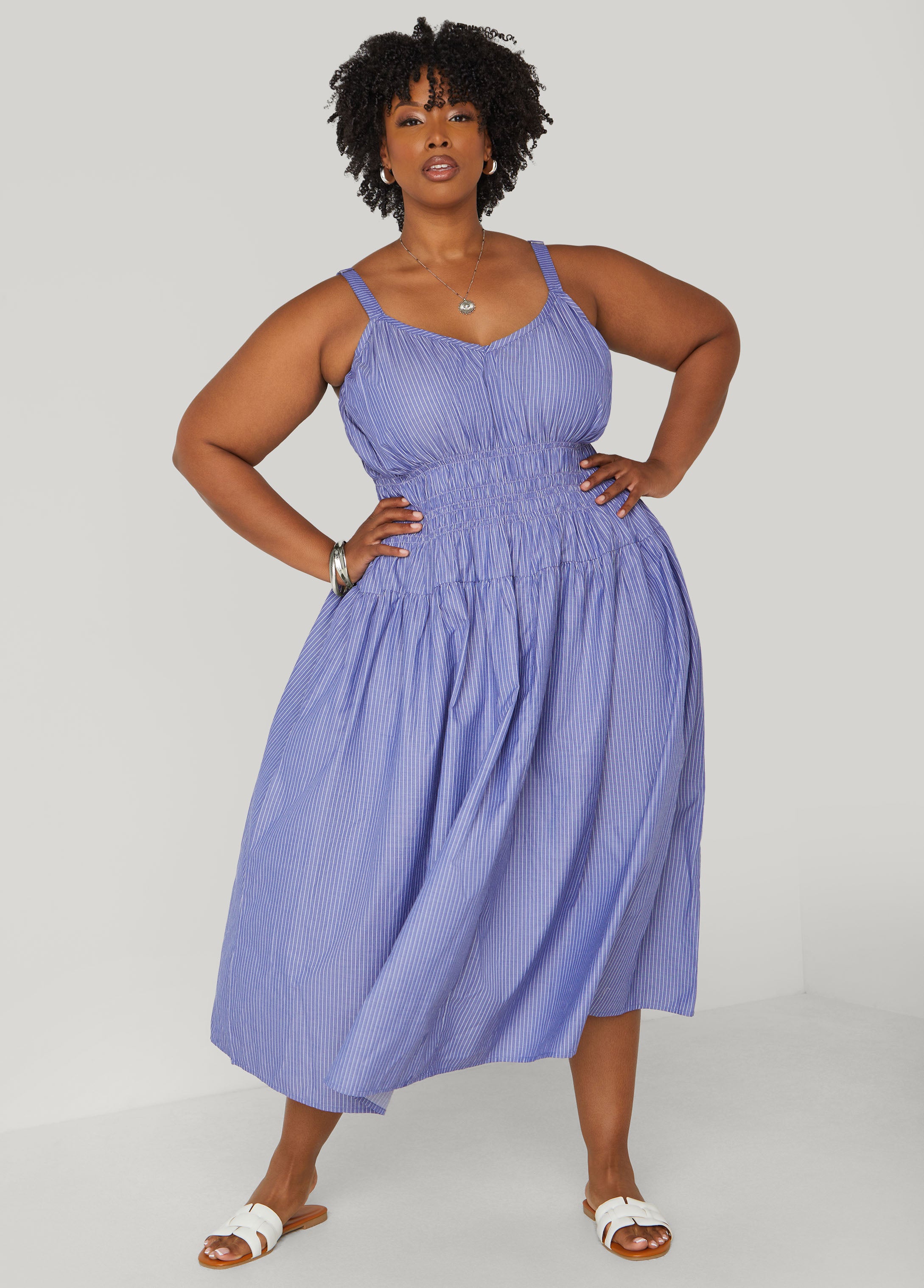 Shirred Striped Midaxi Dress、mySite、bengalsvssteelers