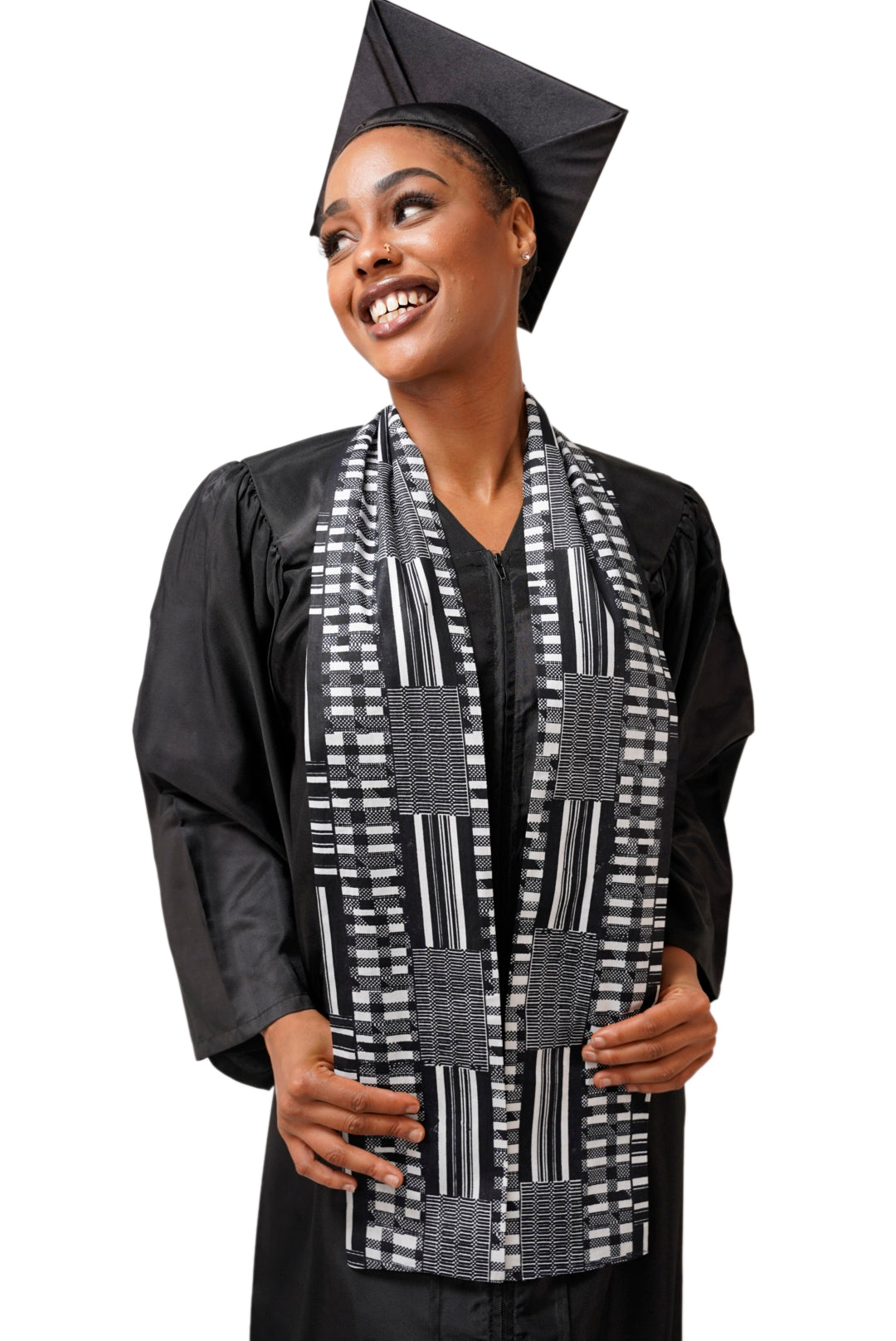 Black and white Kente African Print Graduation Stole/Sash DPB0795S1、mySite、solidvoid