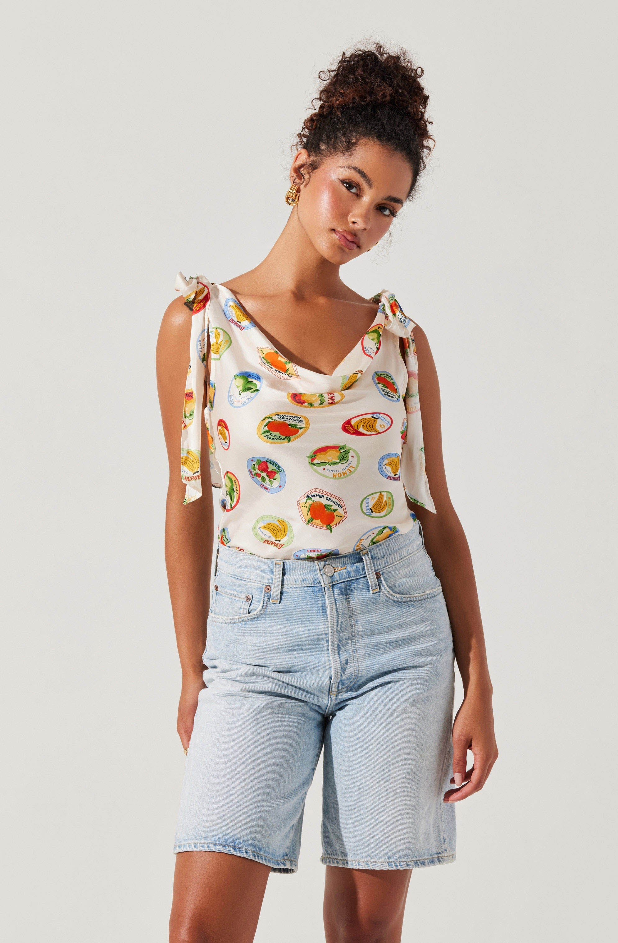 Allexina Satin Tie-Shoulder Top、mySite、solidvoid