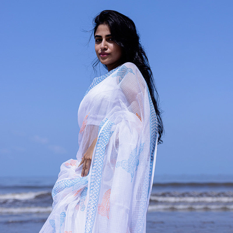 Kota Handblock Printed Saree | Orange & Blue、mySite、camillekostekn