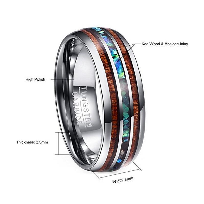 Hawaiian Koa Wood and Abalone Shell Ring with Tungsten Carbide for Men, Comfort Fit Sizes 5-14、mySite、g9winljtr