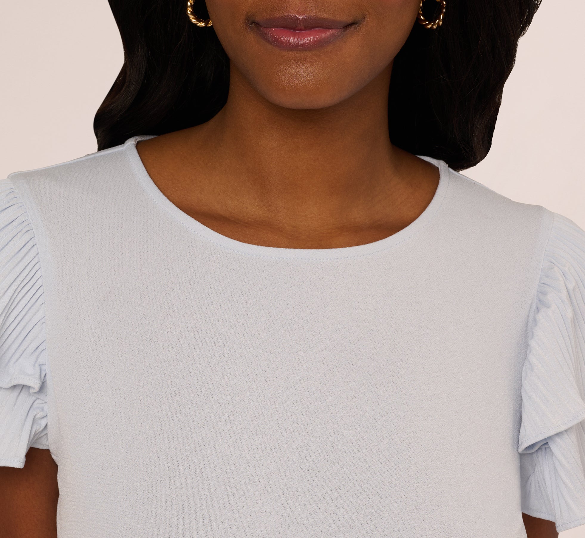 Double Flutter Sleeve Top With Pleated Details In Halogen Blue、mySite、solidvoid