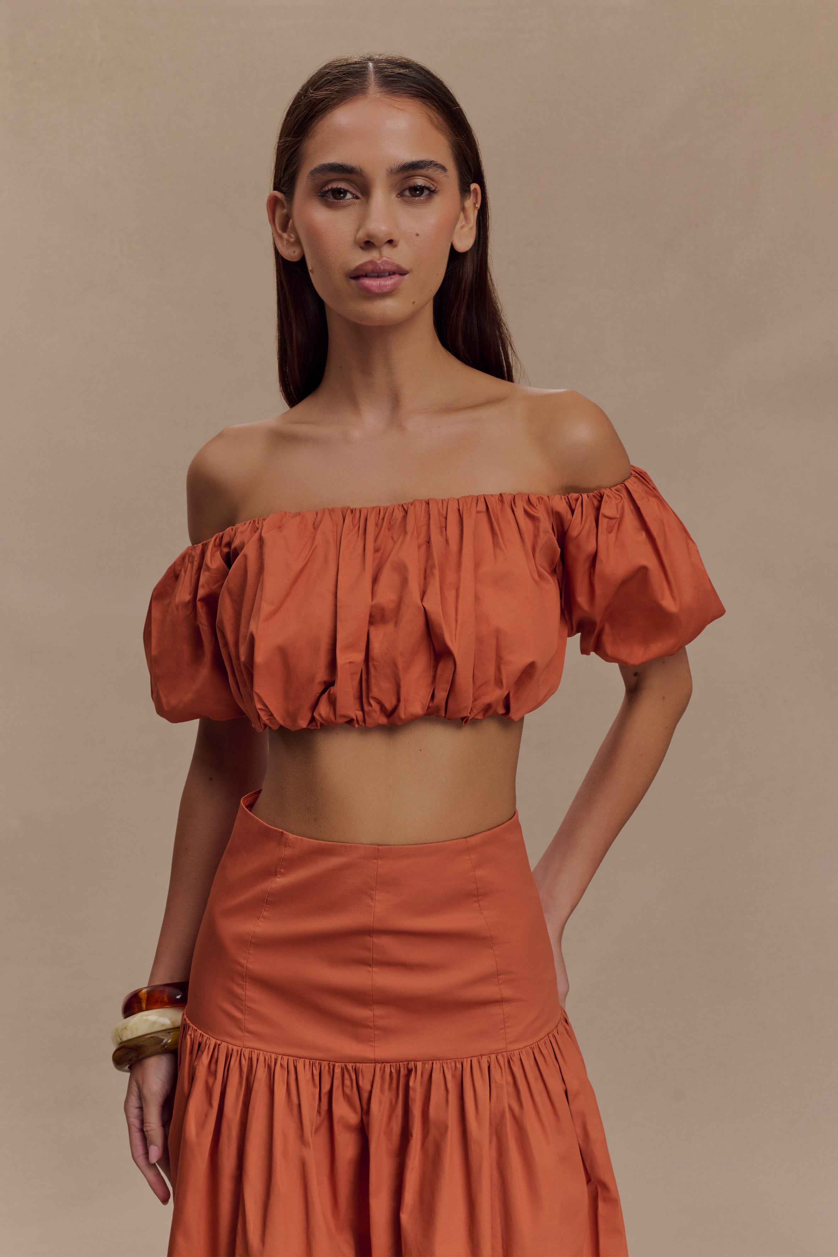 Autumn Off Shoulder Bubble Top - Burnt Orange、mySite、solidvoid