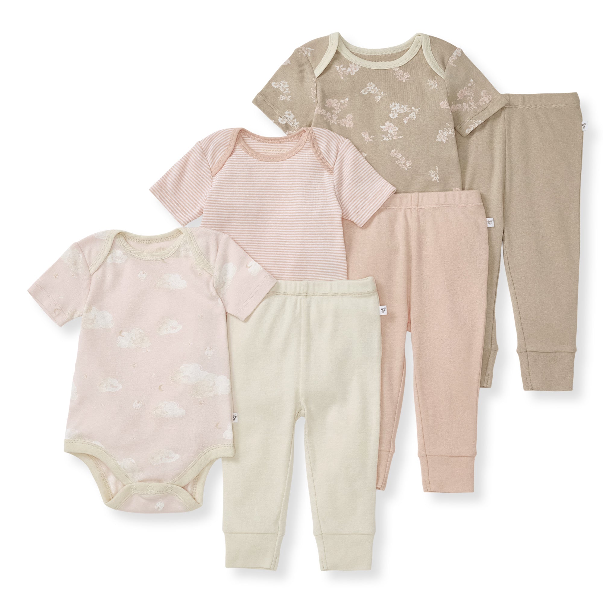 Whimsical Floral Organic Short Sleeve Bodysuit & Pant Set 3 Pack、mySite、g9winljtr