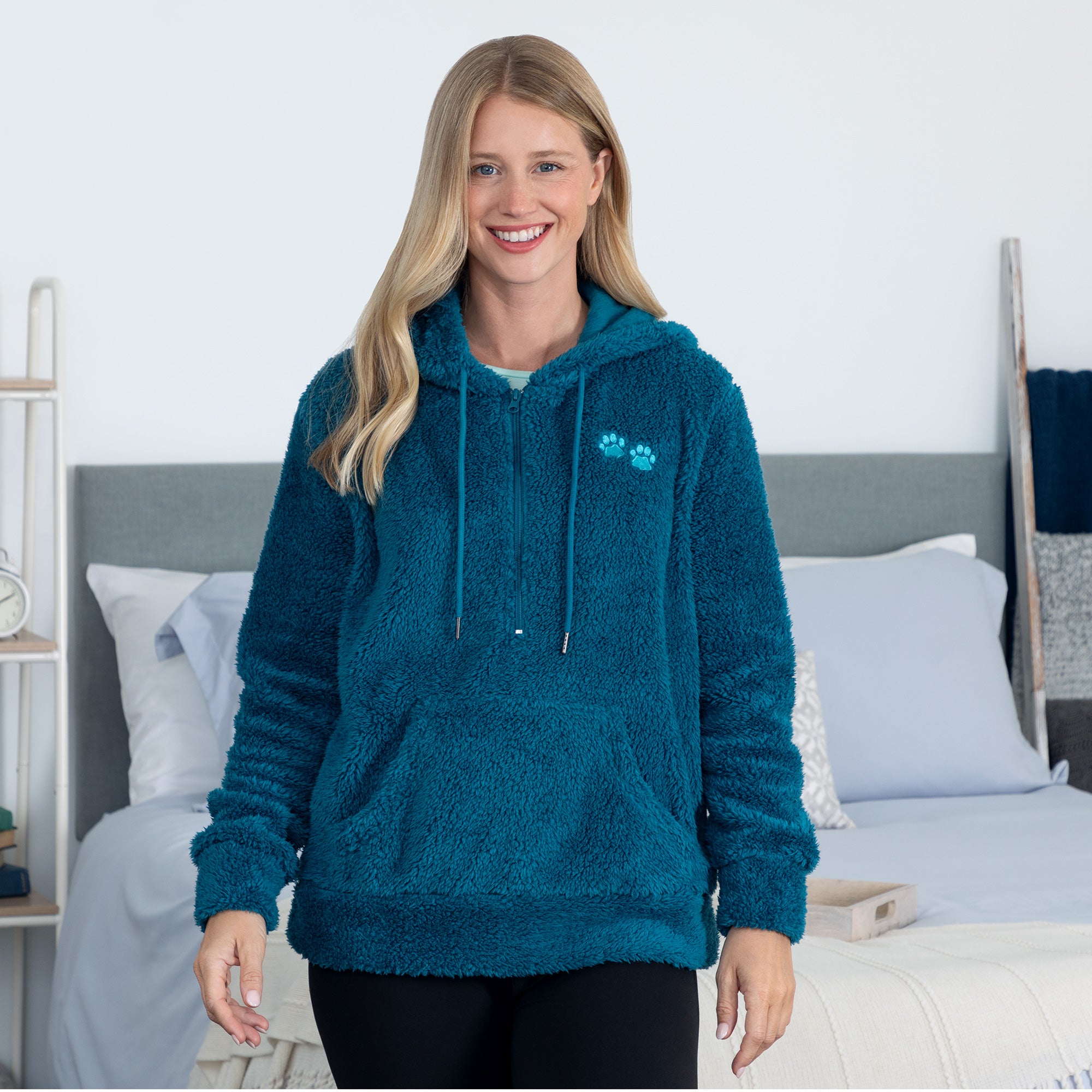 Purple Paws Plush Sherpa Fleece Quarter Zip Hoodie、mySite、camillekostekn