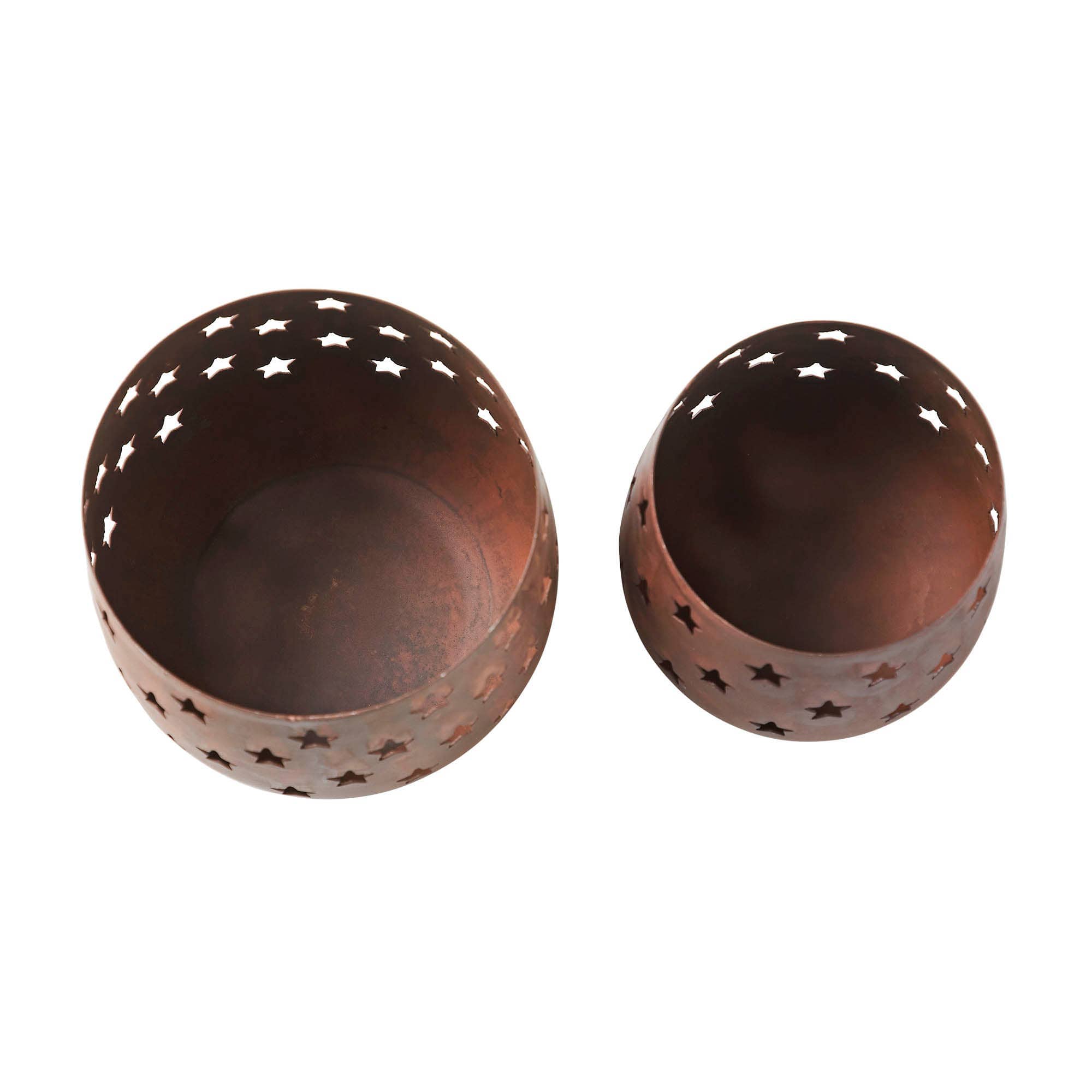 VHC Brands - Starbright Rusted Metal Candle Holder Set of 2 - 3.54/4.13 inch、mySite、g9winljtr