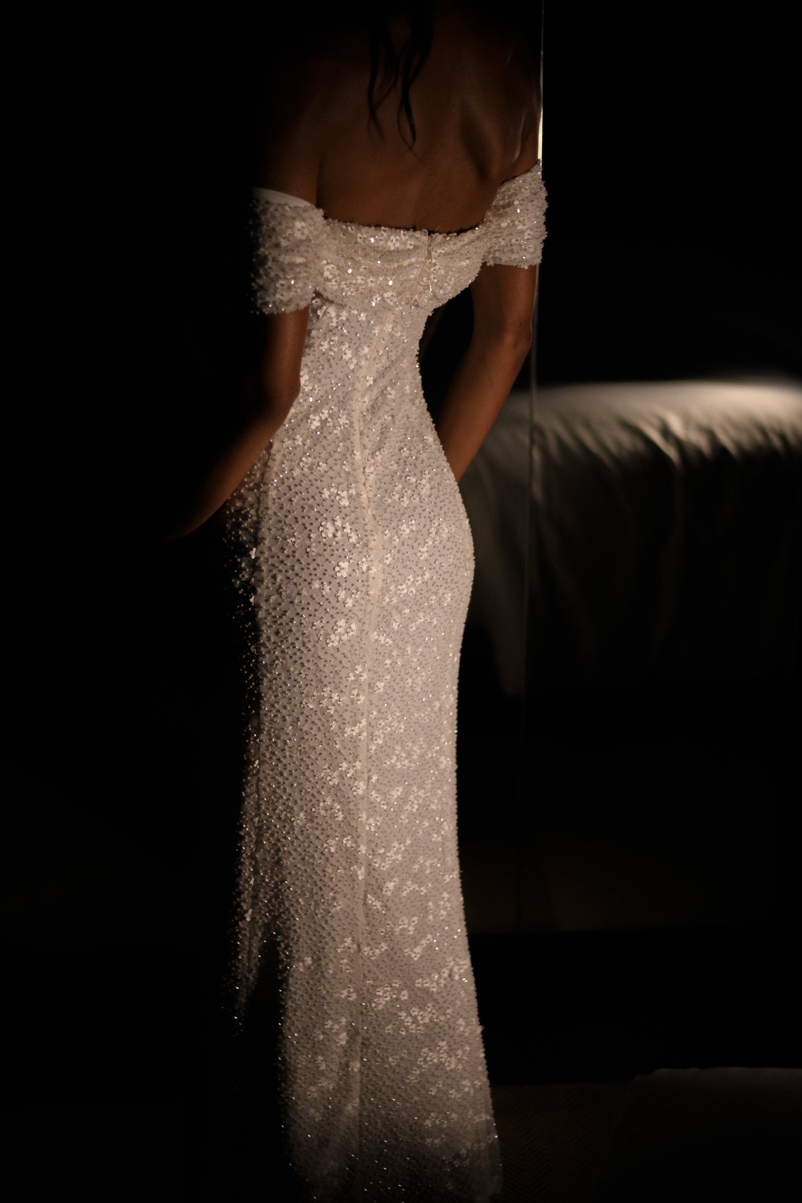 Priyanka Daisy Beaded Off Shoulder Wedding Gown - White、mySite、solidvoid