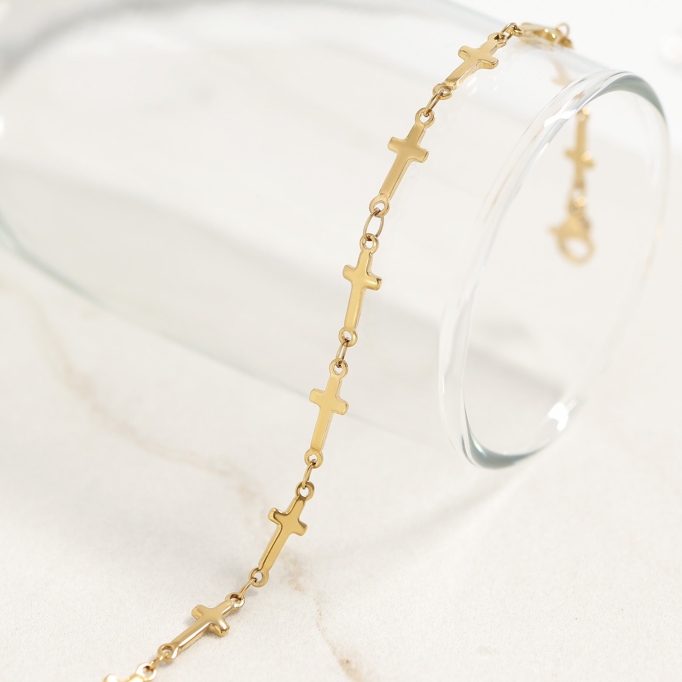 18K Gold PVD Stainless Steel Cross Chain Bracelet / BRJ1062、mySite、dreamappss