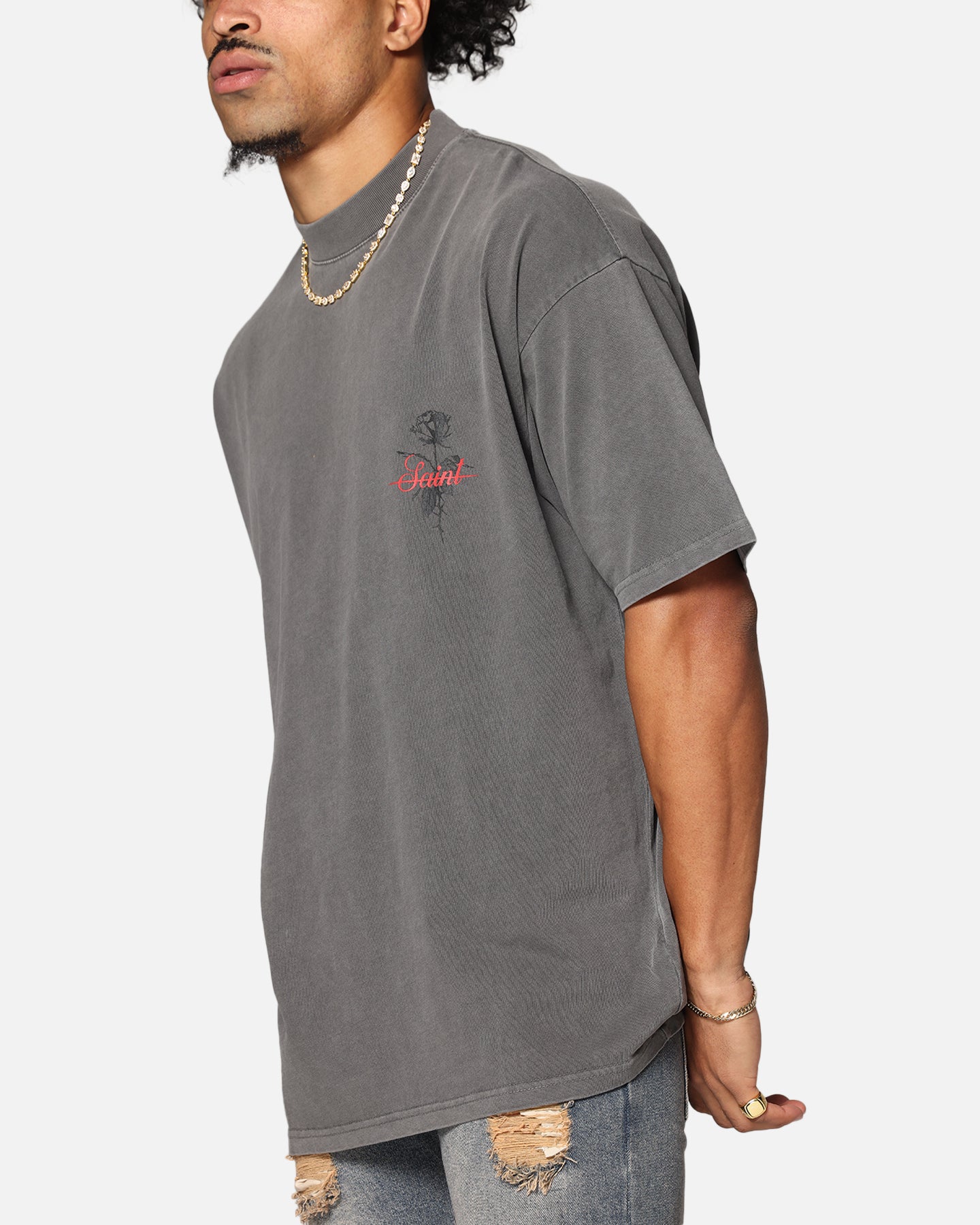 Saint Morta St Valentine Mock Neck T-Shirt Washed Charcoal、mySite、zt4zffjzw