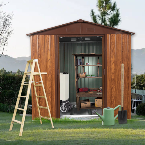 6 Ft. W X 6 Ft. D Metal Storage Shed Appealing horizontal siding in woodgrain with coffee trim to complement、、eastwooduniform