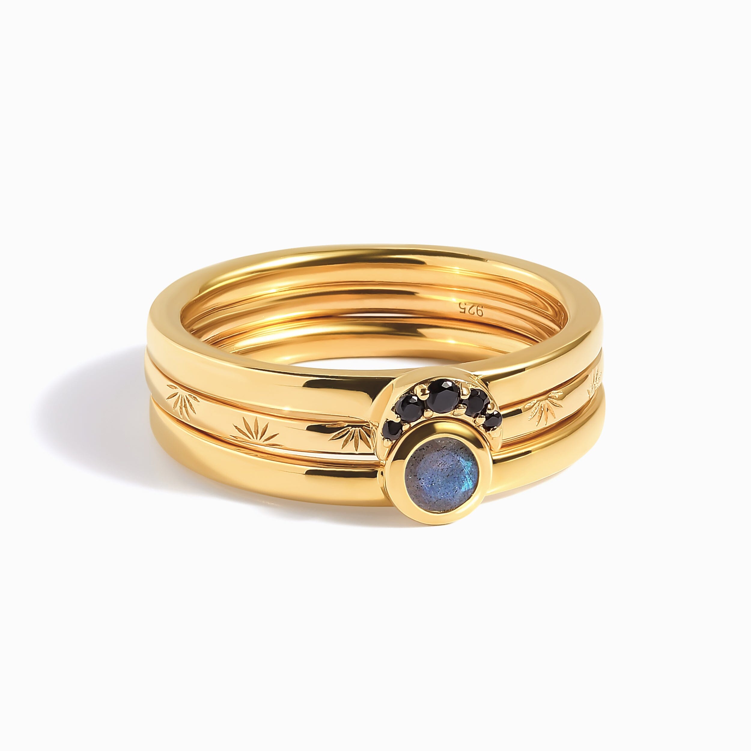 Labradorite Black Spinel Rings - Crescent Moon Set、mySite、hinf8tx79