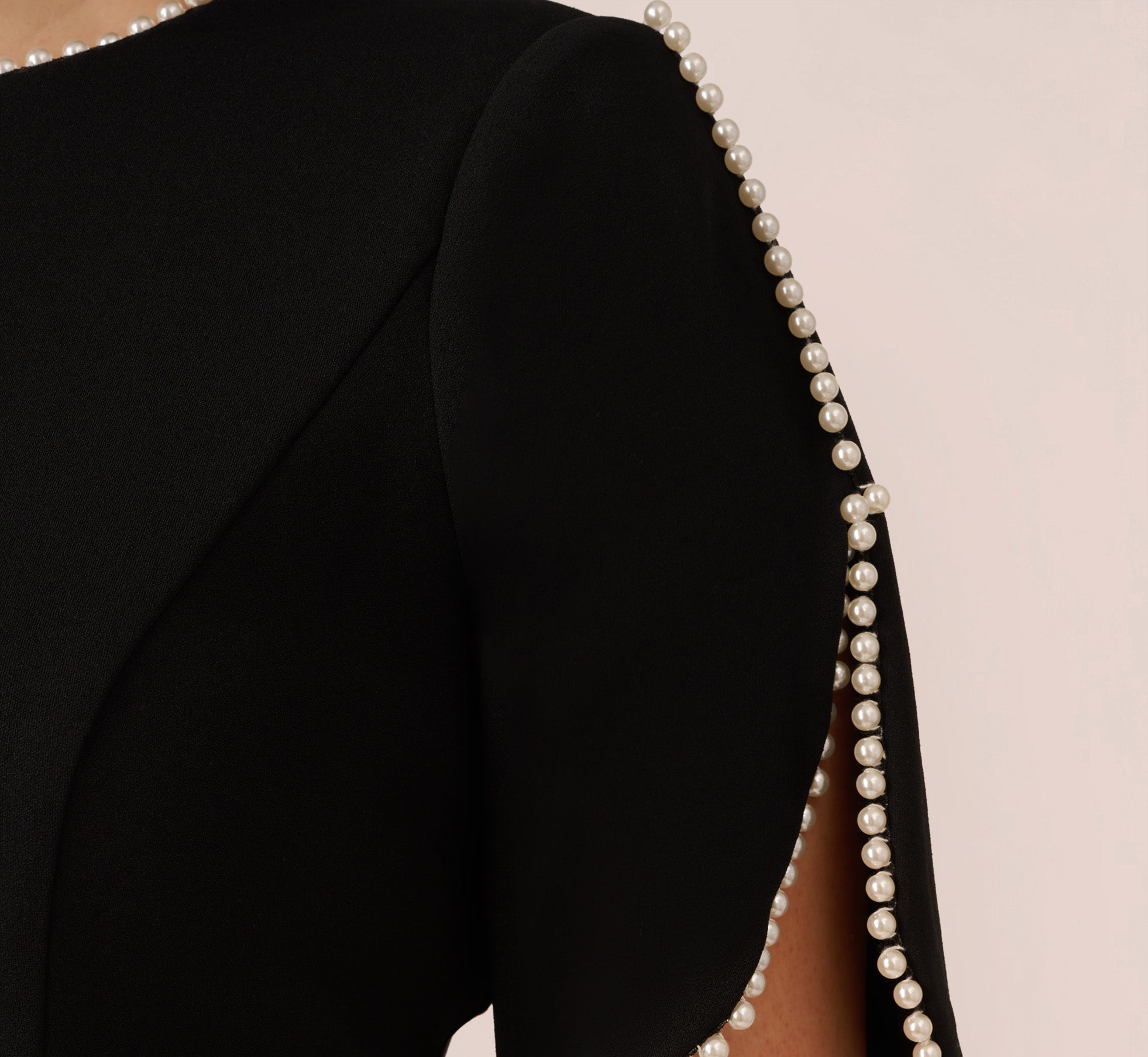 Plus Size Crepe Midi Length Sheath Dress With Pearly Trim In Black、mySite、solidvoid