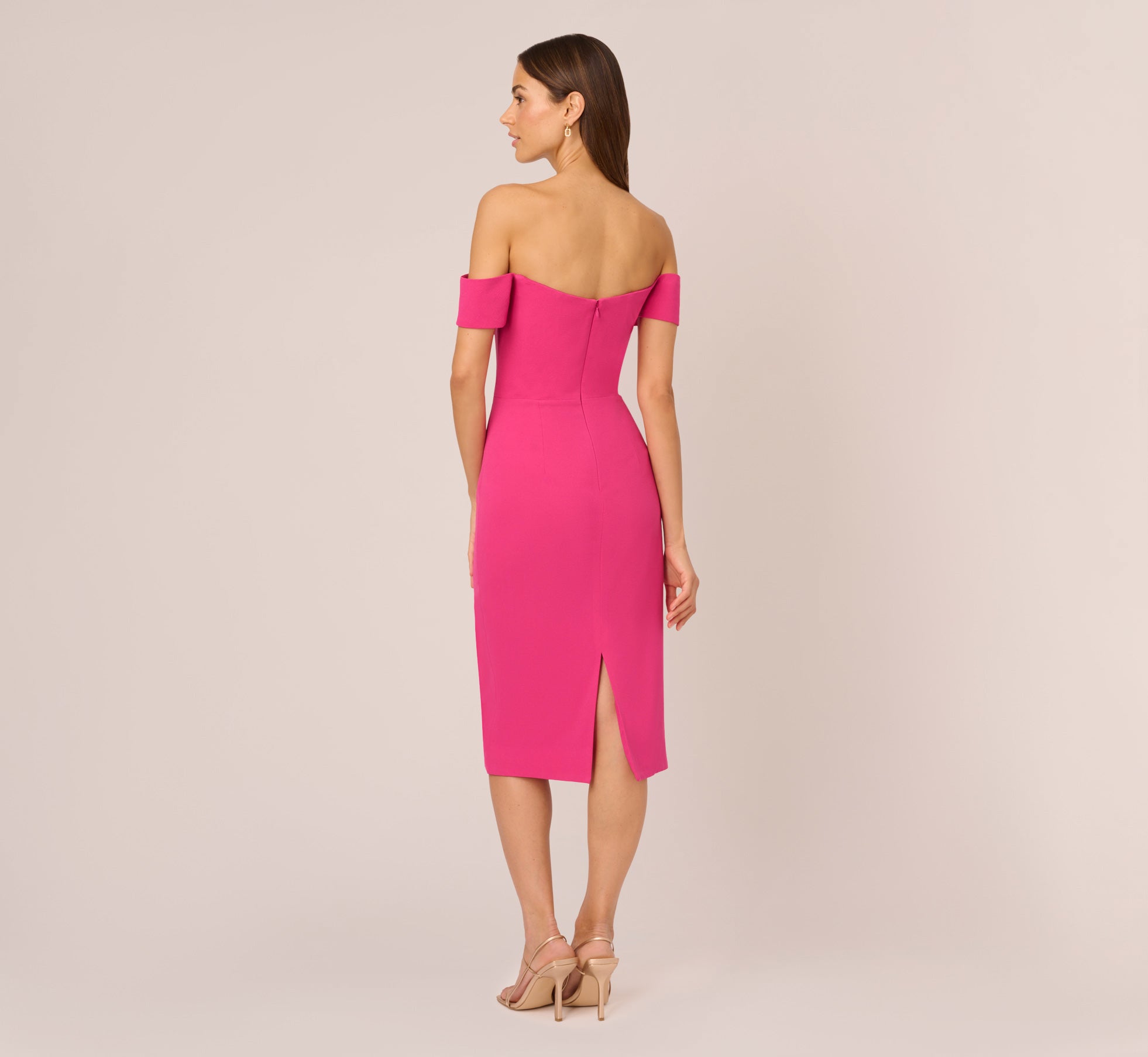Off The Shoulder Midi Dress With Sweetheart Neckline In Brilliant Fuchsia、mySite、solidvoid