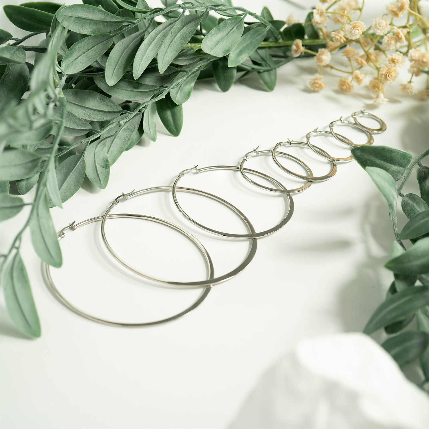 Stainless Steel Flat Oval Tube Hoop Earrings / ERJ2132、mySite、dreamappss